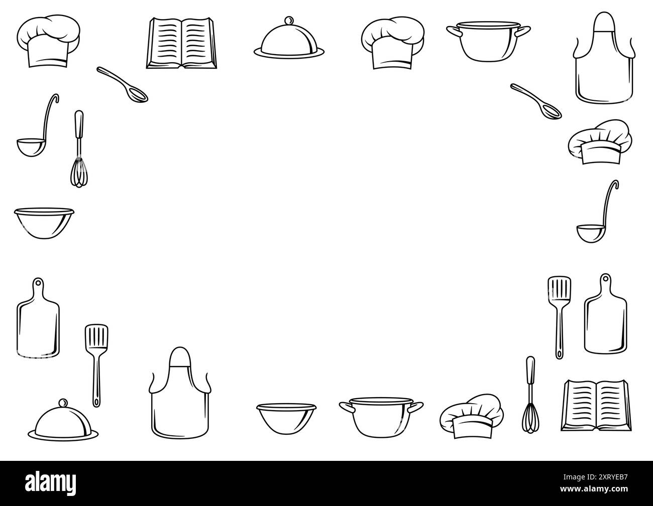 Hintergrund mit Küchenutensilien. Kochgeräte für Haus und Restaurant. Stock Vektor