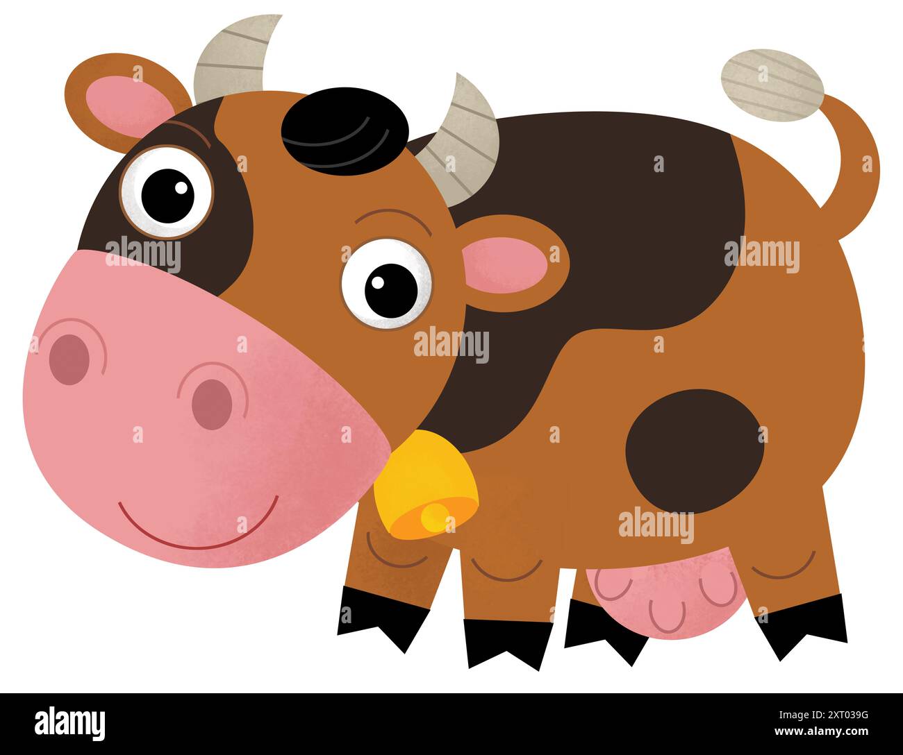 Cartoon glückliche Szene mit Kuhbullen sieht und lächelnde Illustration für Kinder Stockfoto