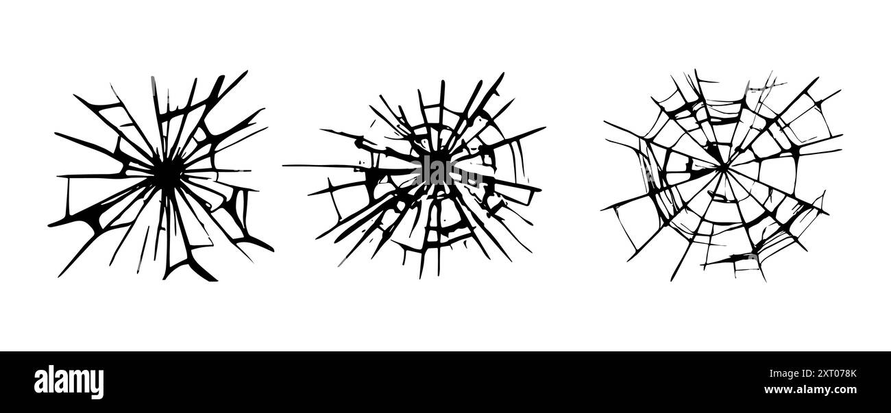 Glasrisse gebrochenes Strukturfenster. Eisglas-Riss-Effekt-Hintergrund-Kugelspiegel transparente isolierte Illustration. Stock Vektor