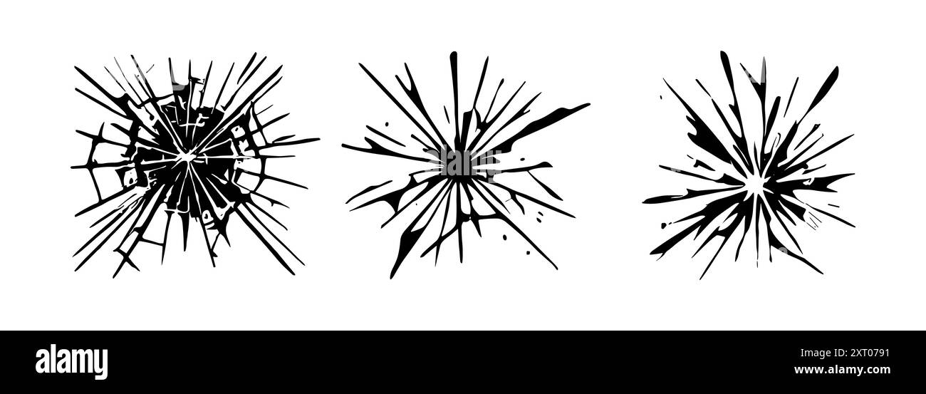 Glasrisse gebrochenes Strukturfenster. Eisglas-Riss-Effekt-Hintergrund-Kugelspiegel transparente isolierte Illustration. Stock Vektor