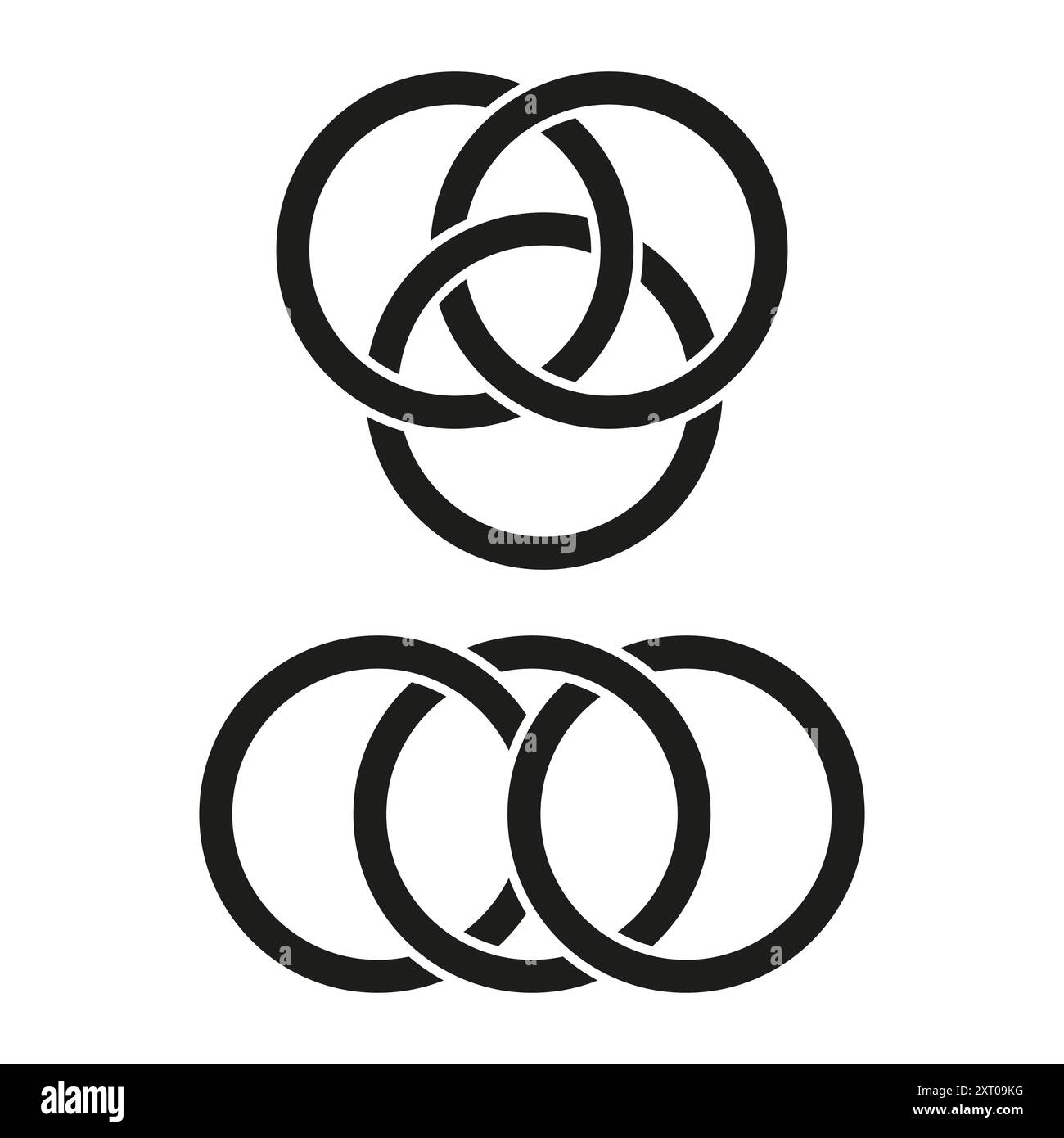 Symbol für verknüpfte Klingeltöne. Geometrisches Ringmuster. Minimalistisches Kreisdesign. Vektorabbildung. Stock Vektor