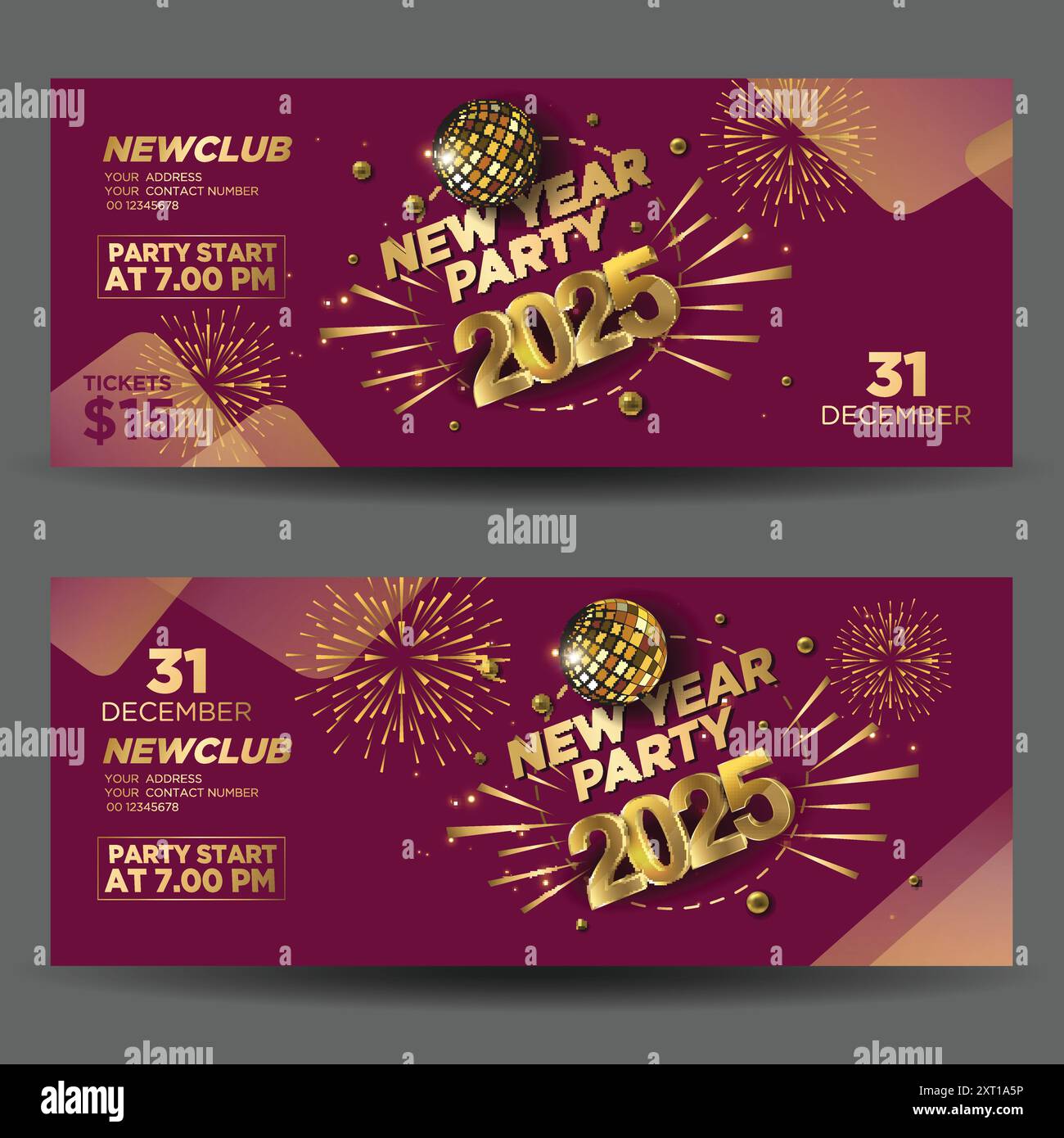 Abstraktes Neujahrsbanner. Design des Eintrittskarten für das „Happy New Year“-Event für 2025. Abstrakte Vektorillustration Stock Vektor