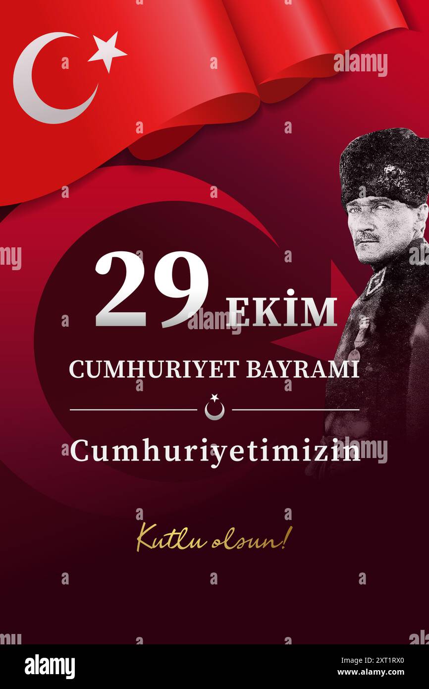 29 ekim CUMHURIYET BAYRAMI, Kutlu olsun, vertikales Banner mit Mustafa Kemal Atatürk. Übersetzung - Alles Gute Zum 29. Oktober, Tag Der Republik. Vektorposter Stock Vektor