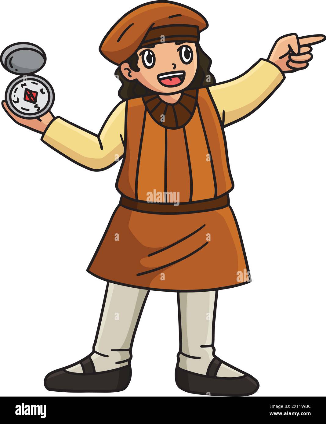 Columbus Day Explorer mit Compass Cartoon Clipart Stock Vektor