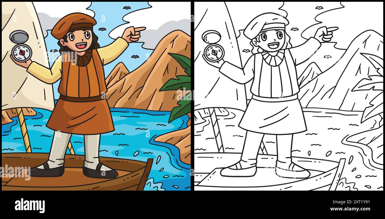 Columbus Day Explorer mit Kompass-Illustration Stock Vektor