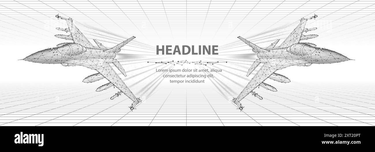 Kampfjet. Militärflugzeuge, Innovation in der Luft- und Raumfahrt, KI in der Luftverteidigung Stock Vektor