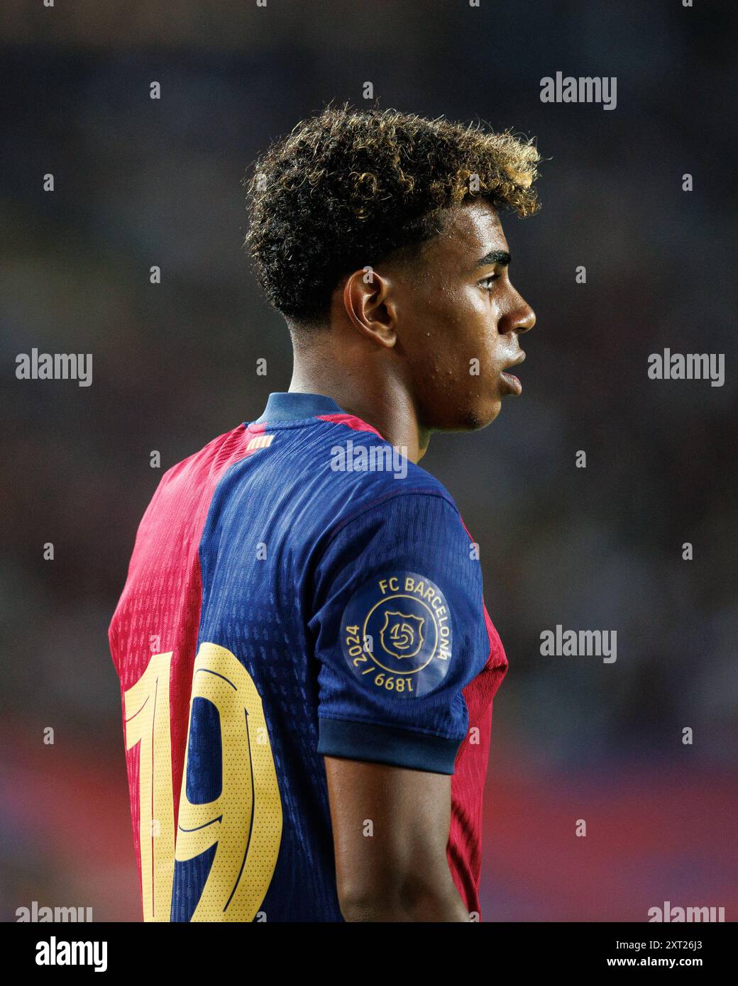 Barcelona, Spanien. August 2024. Lamine Yamal spielte beim Joan Gamper Trophy Spiel zwischen dem FC Barcelona und AS Monaco bei den Estadi Olimpic Lluis Companys in Barcelona, Spanien. Quelle: Christian Bertrand/Alamy Live News Stockfoto