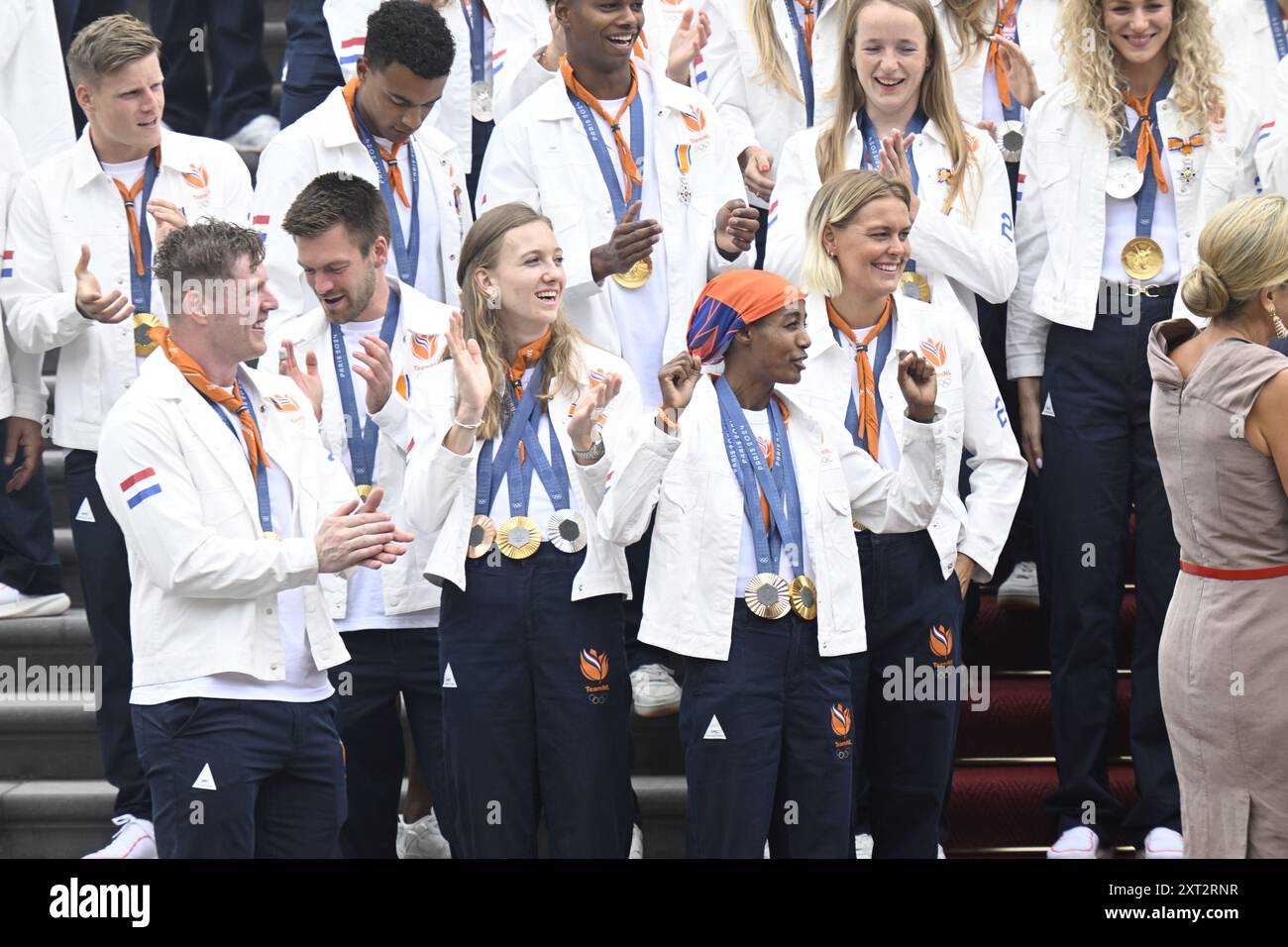 Den Haag, Niederlande. , . Huis Ten Bosch PalaceKönig Willem Alexander und Königin Máxima erhalten die niederländischen Medaillengewinner der Olympischen Sommerspiele 2024 in Paris im Huis Ten Bosch PalacePHOTO: NLBeeld/Patrick van EMST Credit: NL Beeld/Alamy Live News Stockfoto