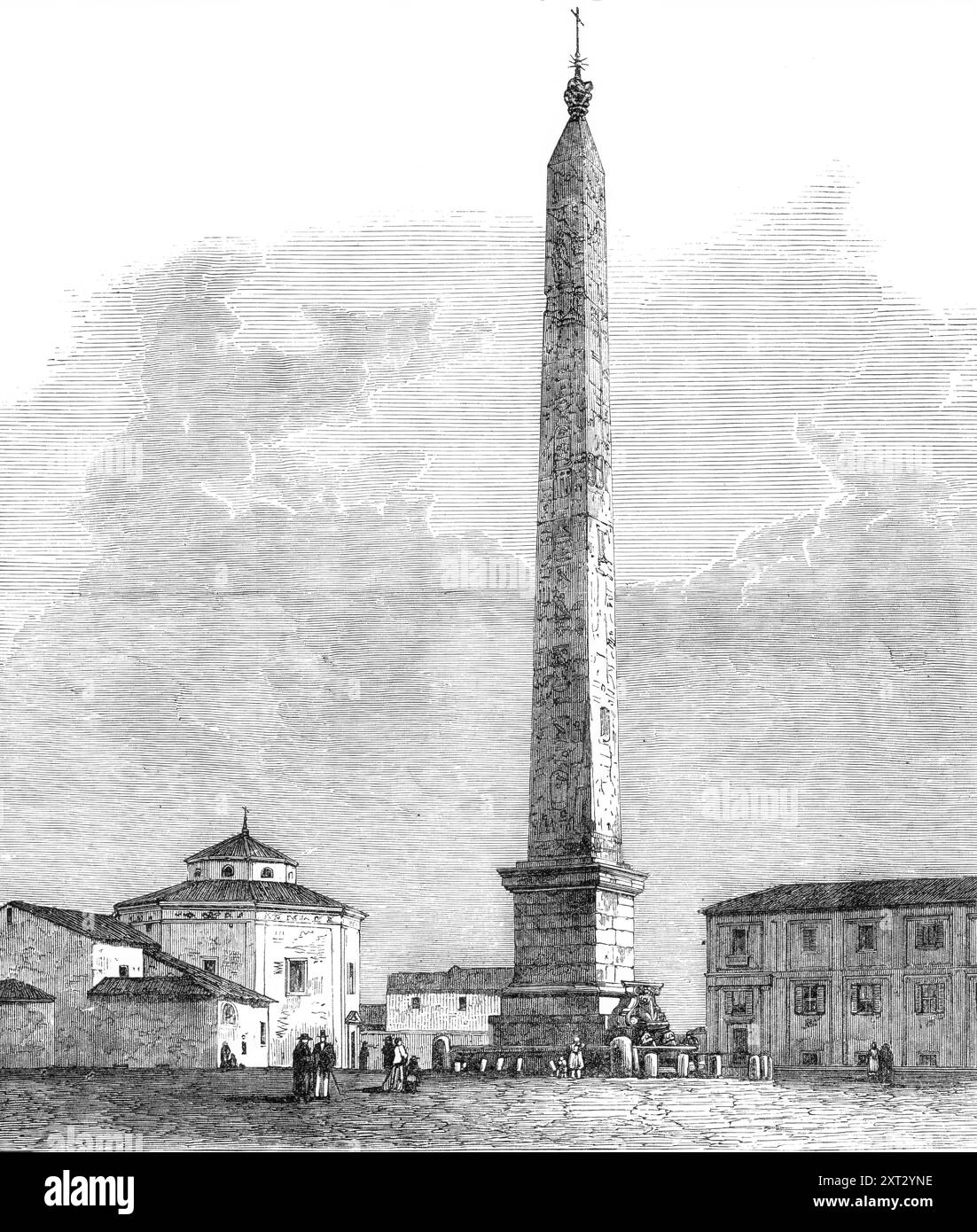 Der Obelisk des Laterans in Rom, 1870. "Die Aufmerksamkeit einiger unserer am meisten gelehrten antiquare, die in der fernen Geschichte des alten Ägypten geschult sind, wurde kürzlich auf die angebliche Fälschung eines Teils der Figuren und Hieroglypheninschriften auf dem Obelisken gerichtet... und es war notwendig, ein Stück von der Basis abzuschneiden, um es stehen zu lassen... es ist offensichtlich, sagt Mr. Joseph Bonomi vom Sir John Soane's Museum, dass die Figur und die Hieroglyphen Ammons wesentlich niedriger sind als die des Königs. und dass die Skulptur einen anderen Stil hat... die vertikale Co Stockfoto