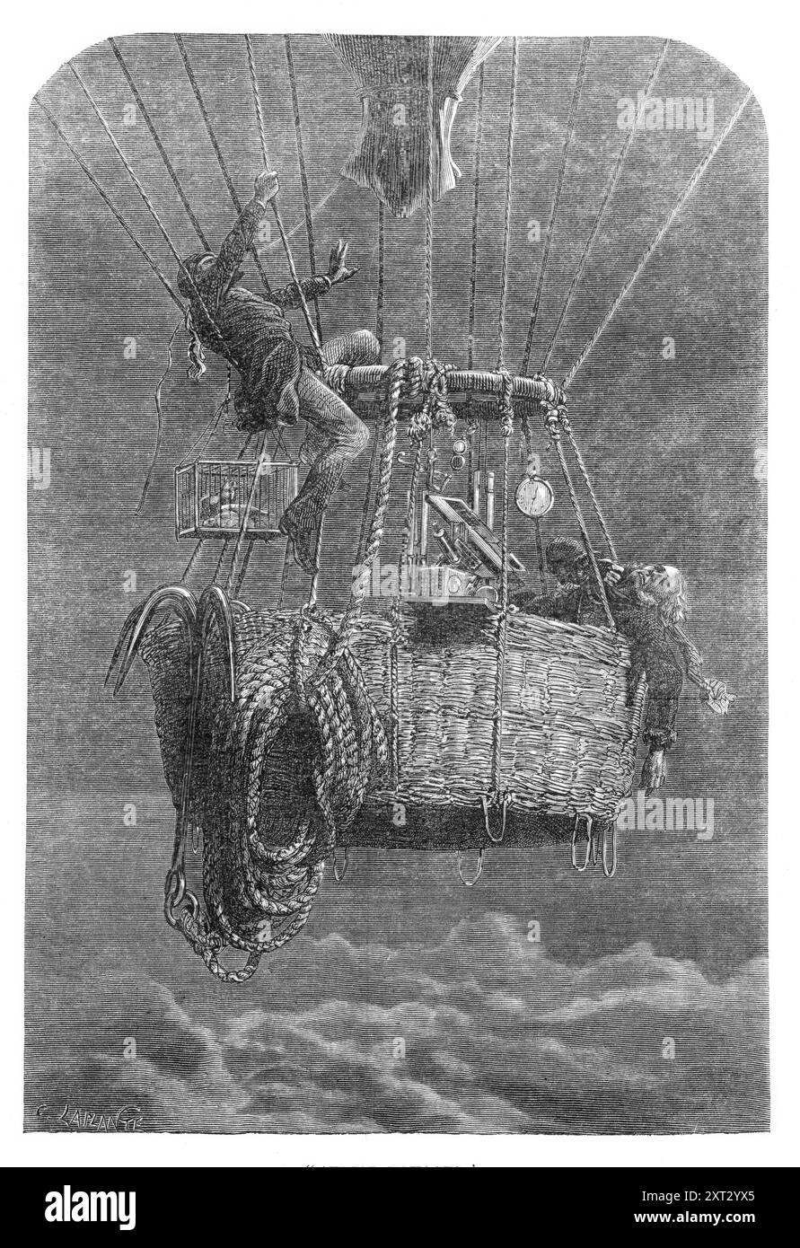 Aerial Voyages, 1870. "Unter dem Titel "Voyages Aeriens" wurde ein großer und fein gedruckter Band von 600 Seiten von Louis Hachette und Co. Veröffentlicht. Er ist mit 117 Holzstichen und sechs Chromolithographien verziert, das Buch wurde nach Skizzen von M. Albert Tissandier entworfen und enthält eine kurze und genaue Beschreibung aller bemerkenswertesten Ballonaufstiege von Mr. Glaisher, M. Camille Flammarion, M. de Fonville und M. Gaston Tissandier zu wissenschaftlichen Zwecken. (Unsere Illustration zeigt) ein Vorfall von Mr. Glaisher's Great As Stockfoto