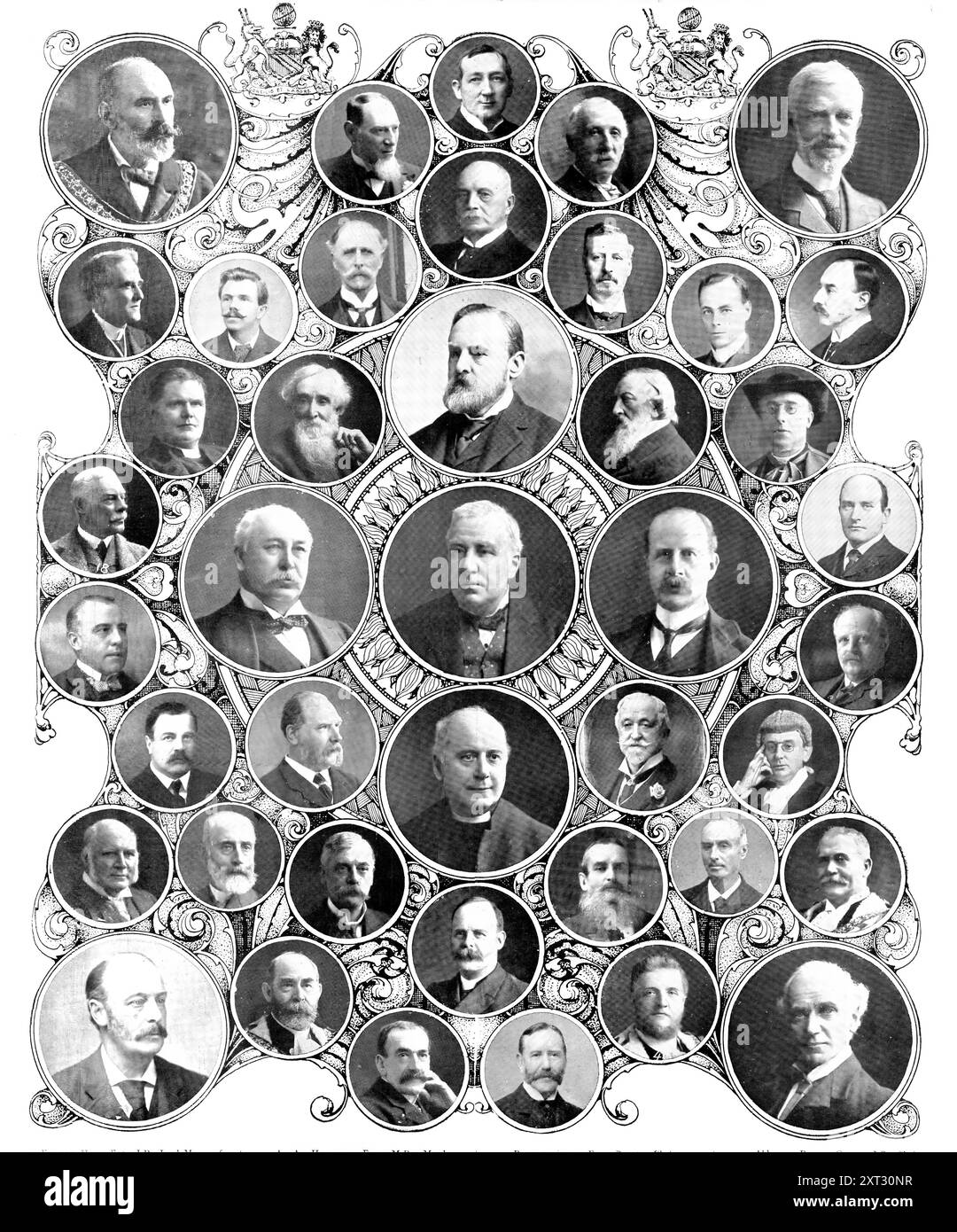 In der Öffentlichkeit in Manchester, 1909. "Edward Holt; N. Jacobson; Joseph Bell; Isidor Frankenburg; Francis Ashworth; T. G. Horridge; J. R. Clynes; C. E. Schwann; P. J. Ramsay; G. D. Kelley; W. Joynson-Hicks; A. A. Haworth; Pfarrer Bischof J. E. C. Welldon; Clarence Whaite; J. K. Bythell; George Milner; Rev. L. C. Casartelli; F. W. Peel; C. W. Macara; Sir William Corbett; E. Tootal Broadhurst; J. L. Paton; Russell Allen; der Earl of Derby; Sir William Mather; Reverend E. A. Knox; Sir William H. Bailey; Richter Parry; W. G. Carnt; Sir B. T. Leech; Stadtrat John Royle; W. H. Vaudrey; Robert Gibson; Sir EDW Stockfoto