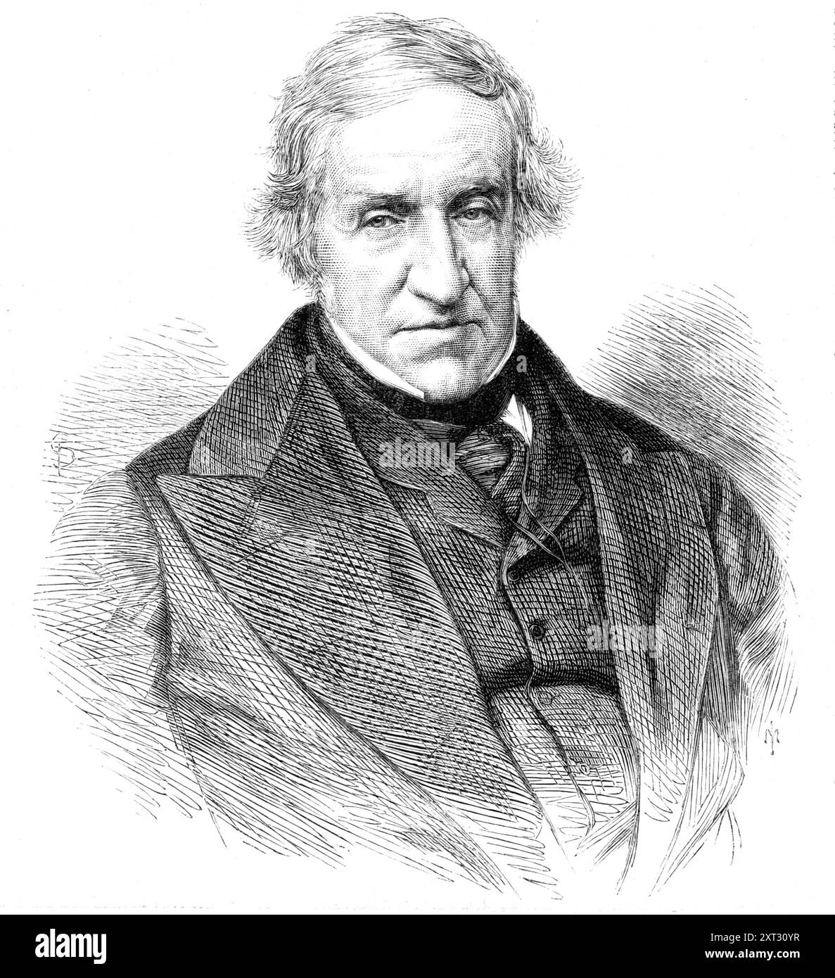 Der verstorbene Lord Broughton, 1869. Gravur aus einem Foto von Herrn Maull und Co. "Der Tod von Lord Broughton, einem Mitglied der Whig-Regierungen von Lord Melbourne und Lord John Russell, aber besser bekannt als Sir John Cam Hobhouse, der Freund und Mitreisender von Lord Byron in Italien und Griechenland, wurde kürzlich in unserem Nachruf aufgenommen, mit einer kurzen Erinnerung an seine persönliche Karriere... den vierten und besten Gesang von "Childe Harold", der von einigen Lesern als der schönste Teil aller komponierten Dichter gedacht wurde, war Hobhouse gewidmet, der die erläuternden Notizen f schrieb Stockfoto