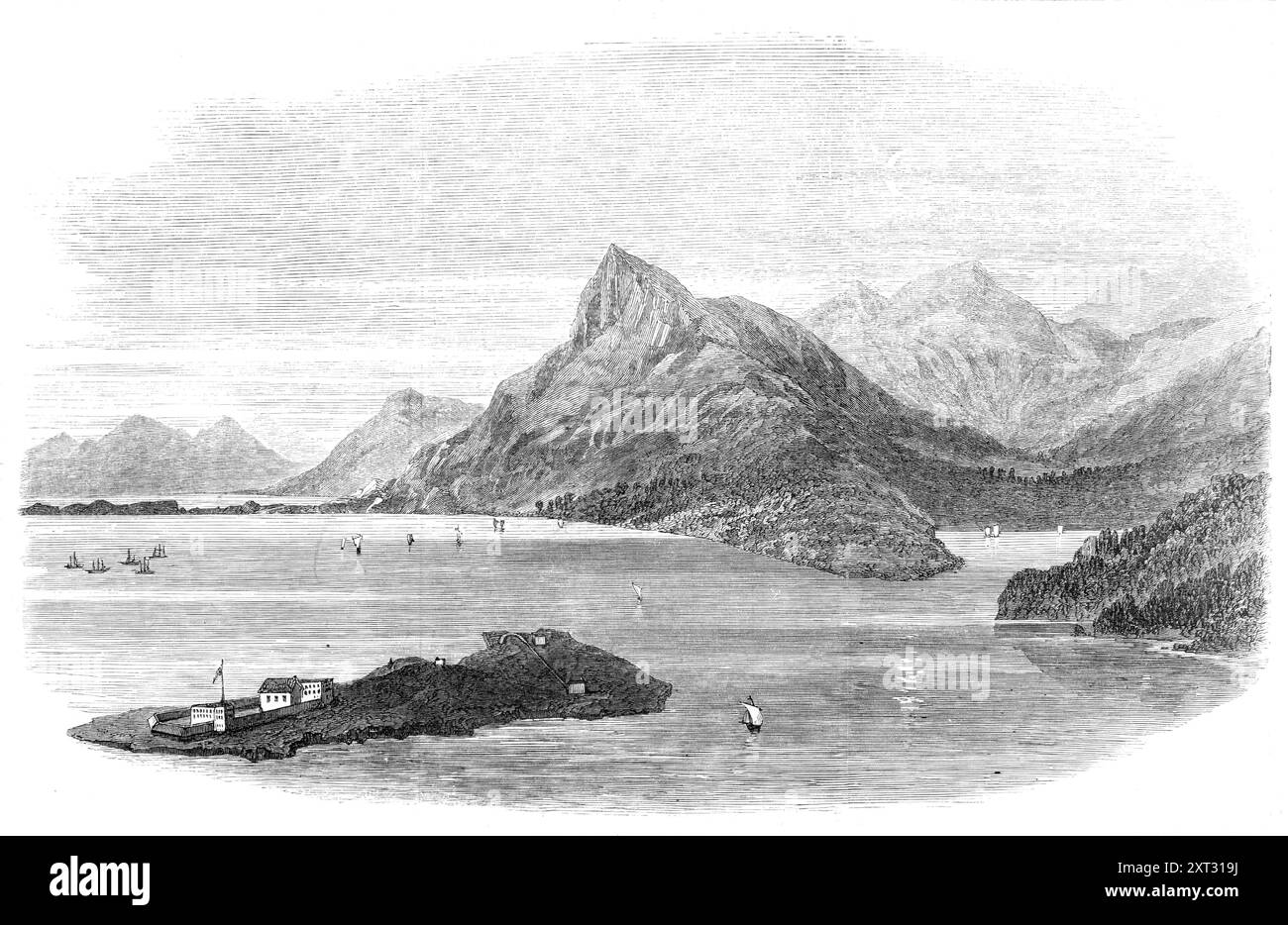 Gravosa Harbour, Dalmatien, 1870. "Es wurde eine Beschreibung der bergigen Landschaft und der abgeschiedenen Meeresbuchten entlang der Küste Dalmatiens gegeben, mit den Ansichten mehrerer Orte, die durch die Skizzen von Lieutenant Sitwell geliefert werden, und wir präsentieren jetzt einen Blick auf Gravosa [das heutige Gruz, Dubrovnik, Kroatien]. Dieser Hafen liegt auf der Nordseite der kleinen Halbinsel, die in die Adria ragt, auf der die Altstadt von Ragusa, etwa 40 Meilen nordwestlich von Cattaro, steht. Es bietet eine sichere Unterbringung für große Schiffe, während der Hafen von Ragusa auf der Südseite nur Coastin beherbergen wird Stockfoto