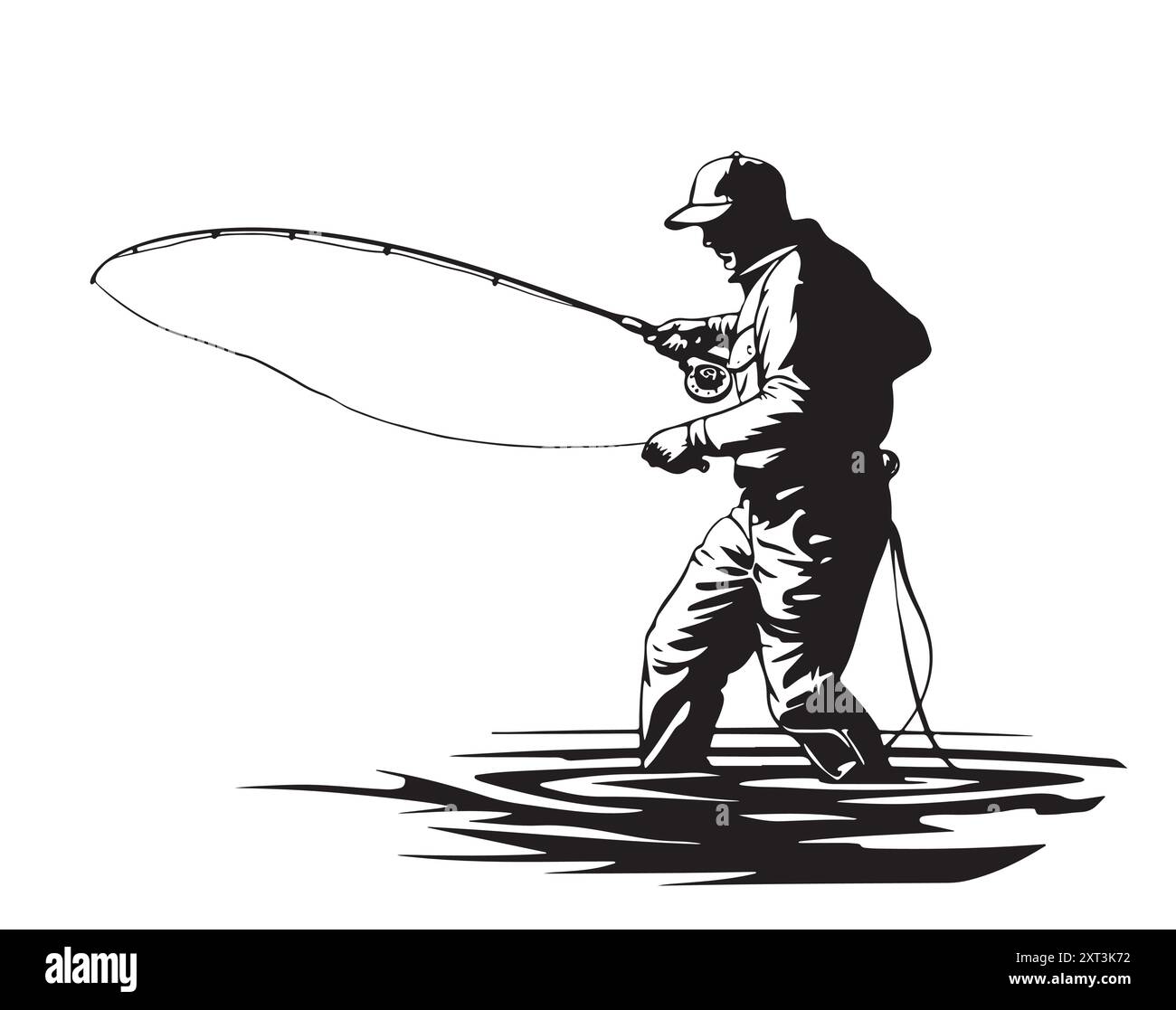 Vintage-Illustration eines Mannes, der angelt. Fisherman-Skizze Stock Vektor