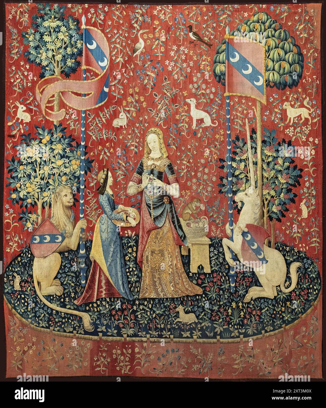 Riechen. Die Dame und das Einhorn, zwischen 1484 und 1500. Gefunden in der Sammlung der Musée national du Moyen Âge (Musée de Cluny). Stockfoto