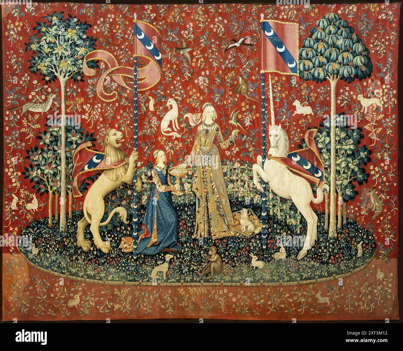 Geschmack. Die Dame und das Einhorn, zwischen 1484 und 1500. Gefunden in der Sammlung der Musée national du Moyen Âge (Musée de Cluny). Stockfoto