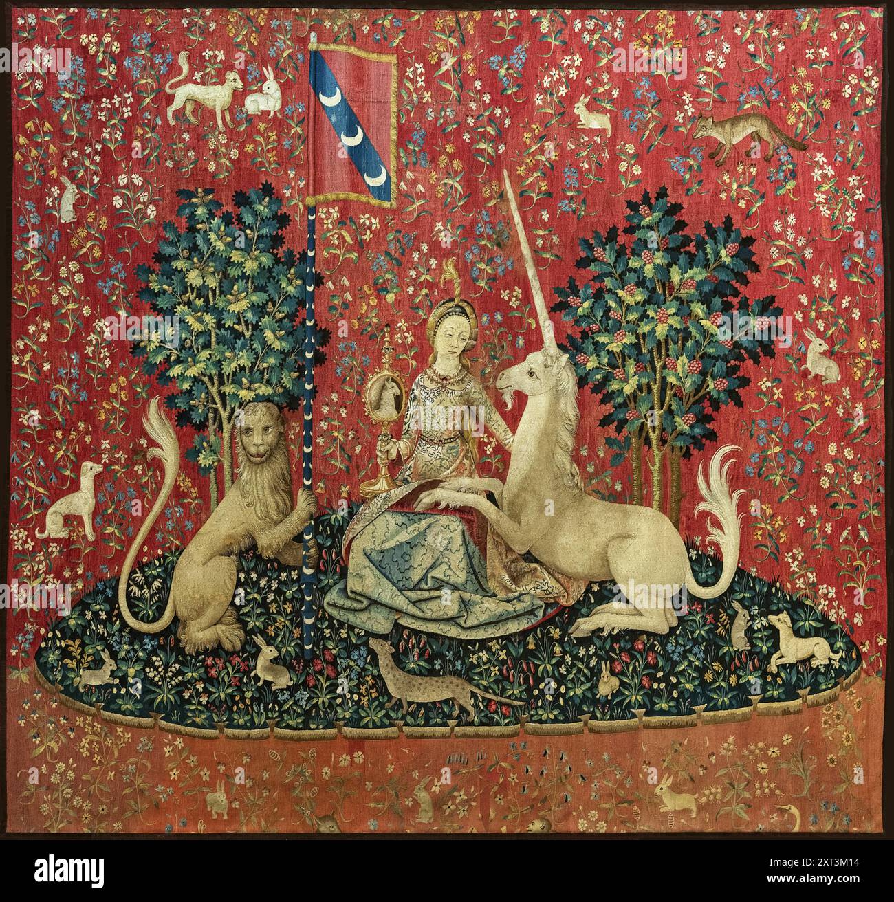 Sicht. Die Dame und das Einhorn, zwischen 1484 und 1500. Gefunden in der Sammlung der Musée national du Moyen Âge (Musée de Cluny). Stockfoto