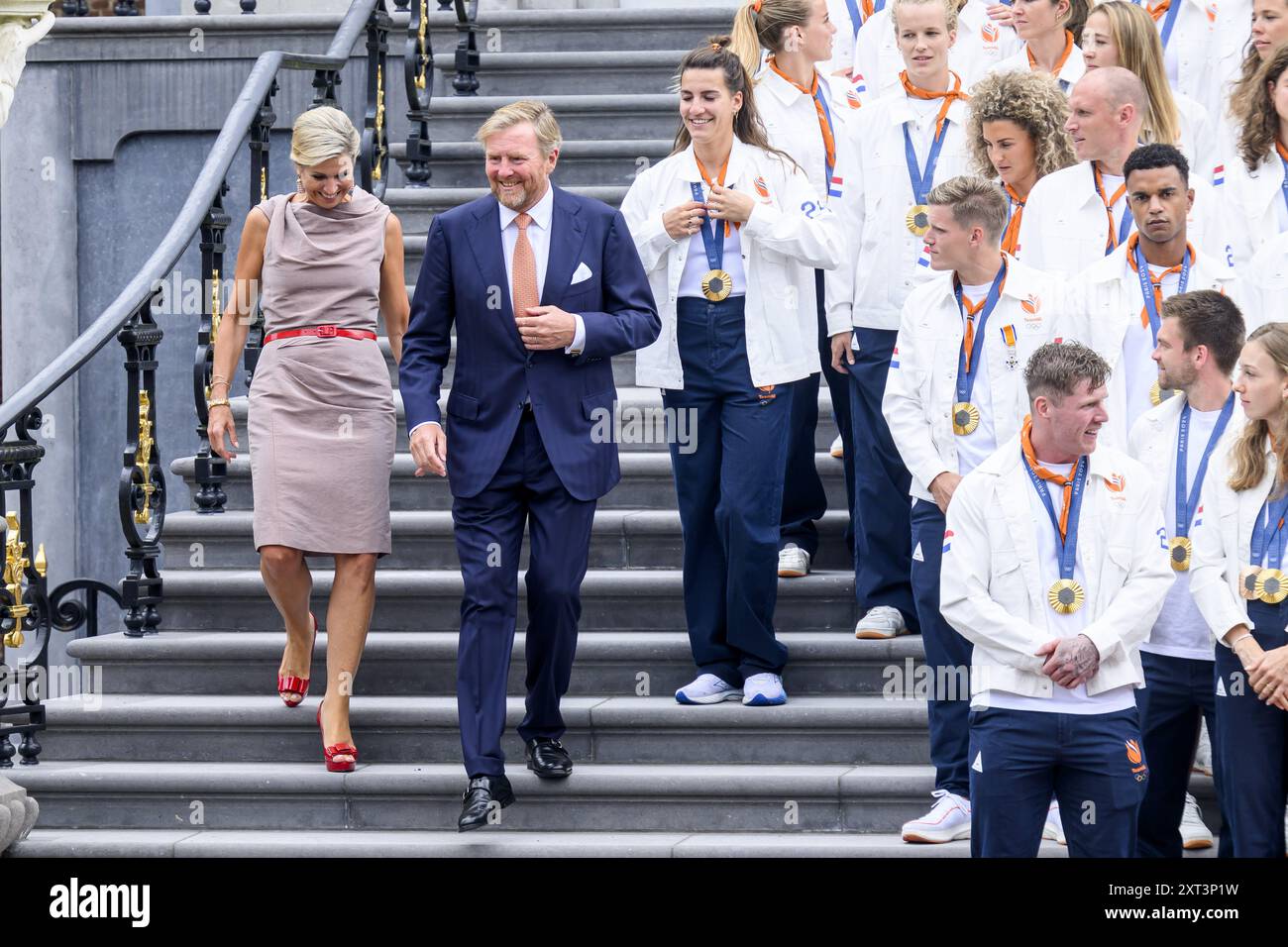 Den Haag, Niederlande, 2024 2013-08-13 15:26:02 DER HAAG, 13-08-2024, Huis Ten Bosch PalaceKönig Willem Alexander und Königin Máxima erhalten die niederländischen Medaillengewinner der Olympischen Sommerspiele 2024 in Paris bei Huis Ten Bosch PalacePHOTO: NLBeeld/Patrick van EMST Credit: NL Beeld / Patrick van EMST Stockfoto