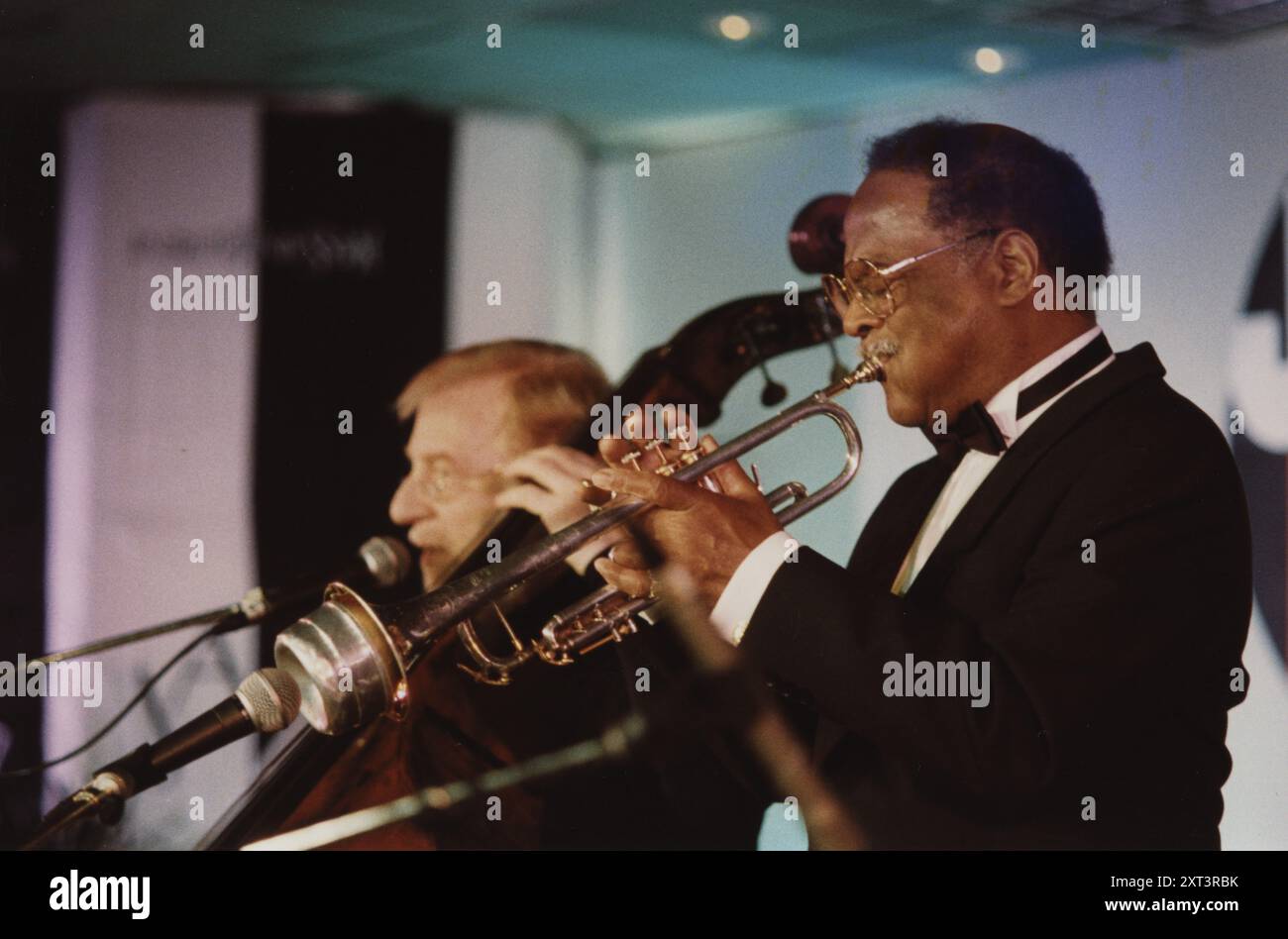 Clark Terry and Red Mitchell, Jazz Inn Party, Nordwijk, Niederlande, 1989. Stockfoto