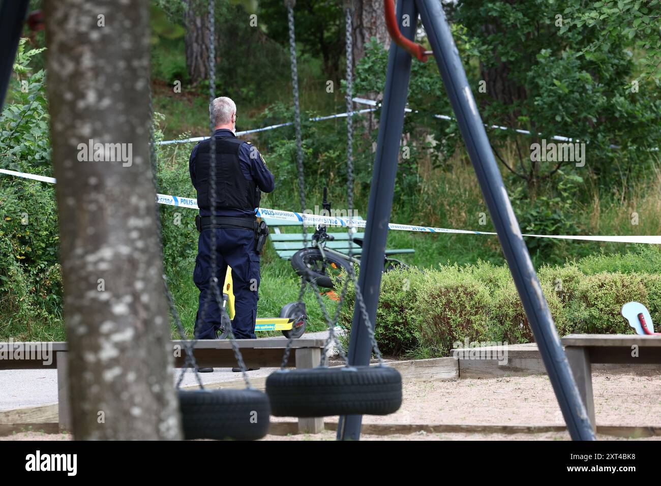 Eine Person wird nach einem mutmaßlichen Schießereignis in Berga, Linköping, Schweden, am Dienstagnachmittag verletzt. Stockfoto