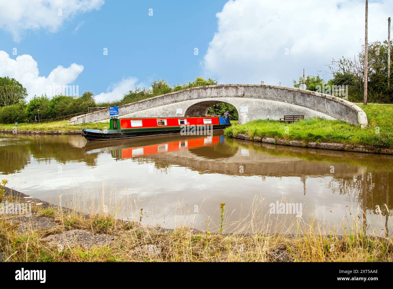 Schmalboot an der Barbridge Junction Cheshire, das aus dem Middlewich-Zweig zum Hauptkanal der Shropshire union führt Stockfoto