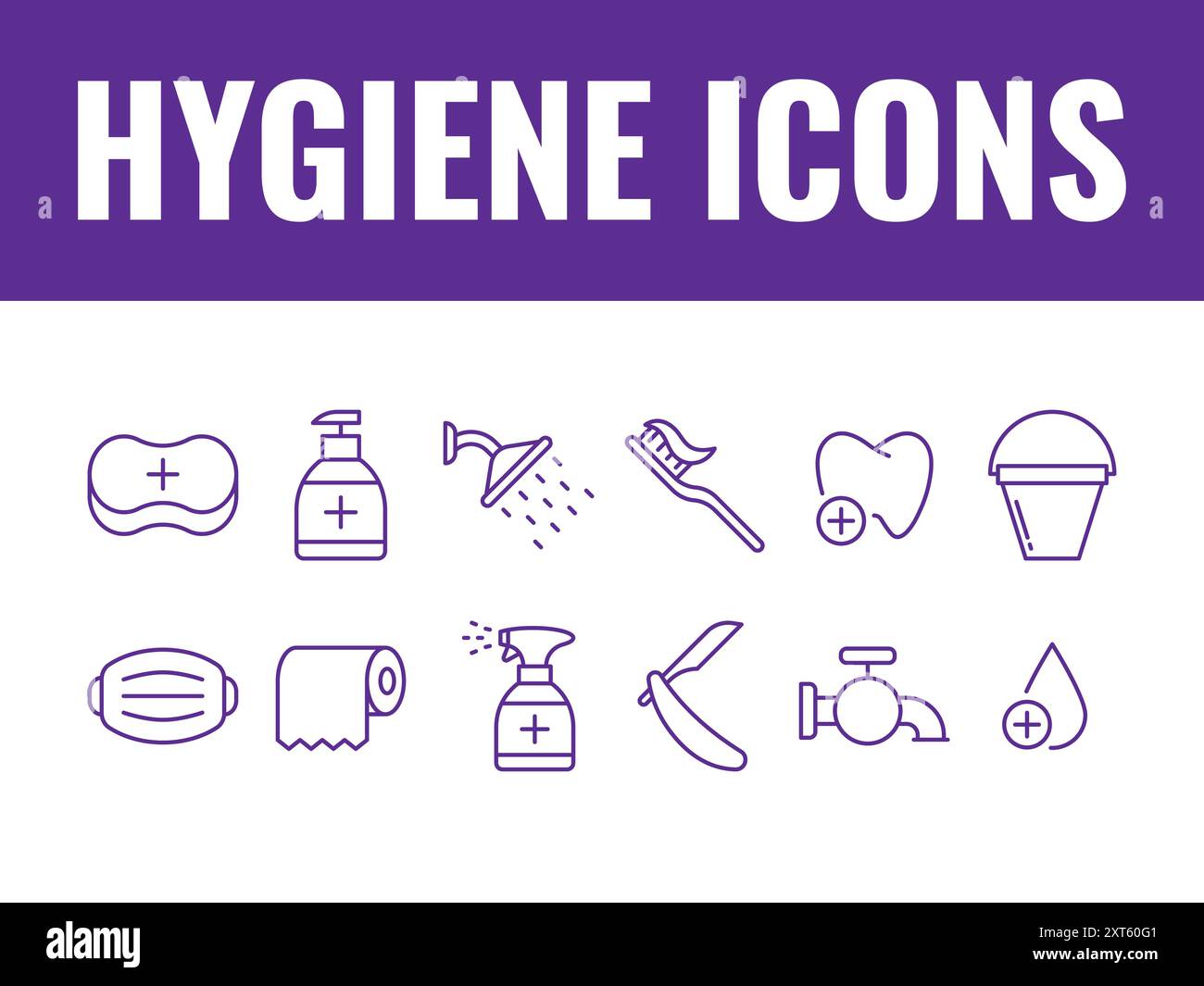 Symbole für Hygiene Badprodukte. Symbolsatz für hygienische Artikel. Badzeilen-Vektor Stock Vektor