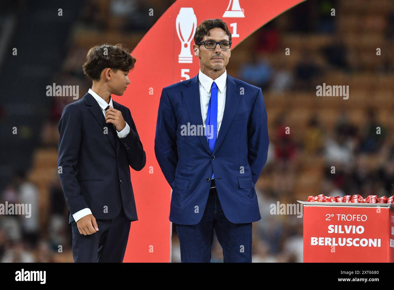 Pier Silvio Berlusconi, Direktor von Mediaset, während 2Â° Trofeo Silvio Berlusconi - AC Milan-AC Monza - Stadio San Siro während der Berlusconi Trophy - AC Milan vs AC Monza, Freundschaftsfußballspiel in Mailand, Italien, 13. August 2024 Stockfoto