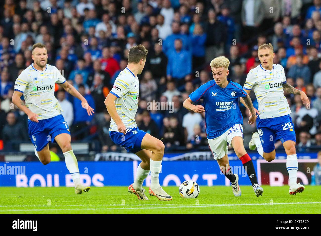 Glasgow, Großbritannien. August 2024. Die Rangers spielten Dynamo Kyiv in der Champions League im Hampden Park in Glasgow, Schottland. Das Endresultat war Dynamo Kiew mit 0:2, und die Tore wurden von O. Pikhalionok (82) und N. Voloshyn (84) erzielt. Quelle: Findlay/Alamy Live News Stockfoto