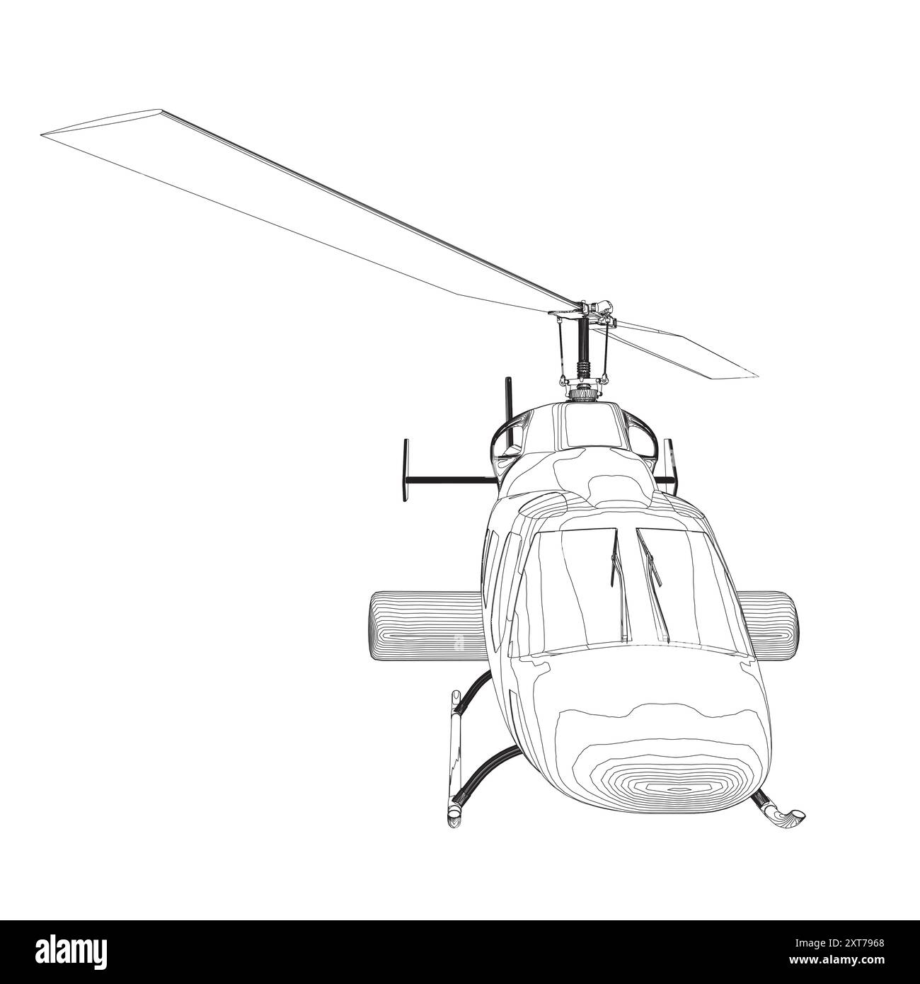 Detaillierte Darstellung des Hubschraubers. Vektor auf weißem Hintergrund isoliert. Ausmalseite für den Militärhubschrauber für Erwachsene. Hubschrauber und Flugzeuge. Vektorillu Stock Vektor
