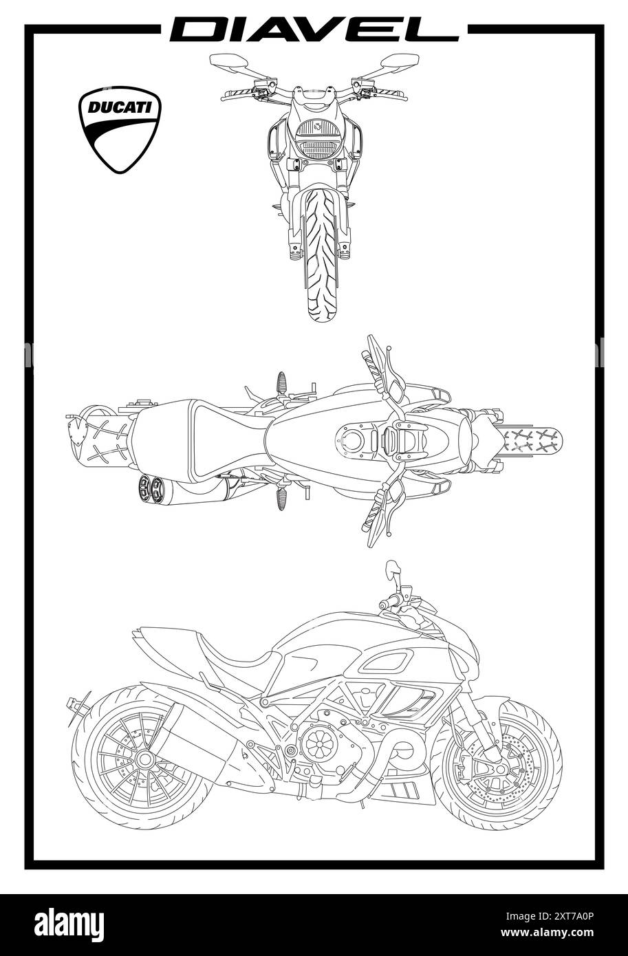 Ducati Diavel 2011 Blueprint Stock Vektor