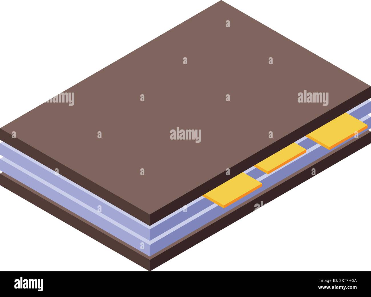 Halbleiterchip-Struktur, die Komponentenschichten in isometrischer Ansicht für die Entwicklung und Fertigung von Mikrochips zeigt Stock Vektor