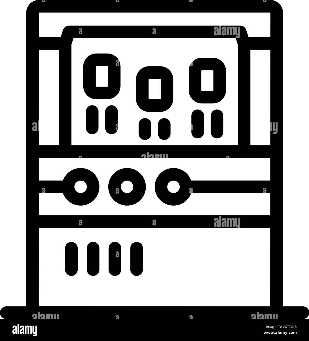 Strichbildsymbol eines Computerservers, der erweiterte Datenverarbeitungsvorgänge durchführt Stock Vektor