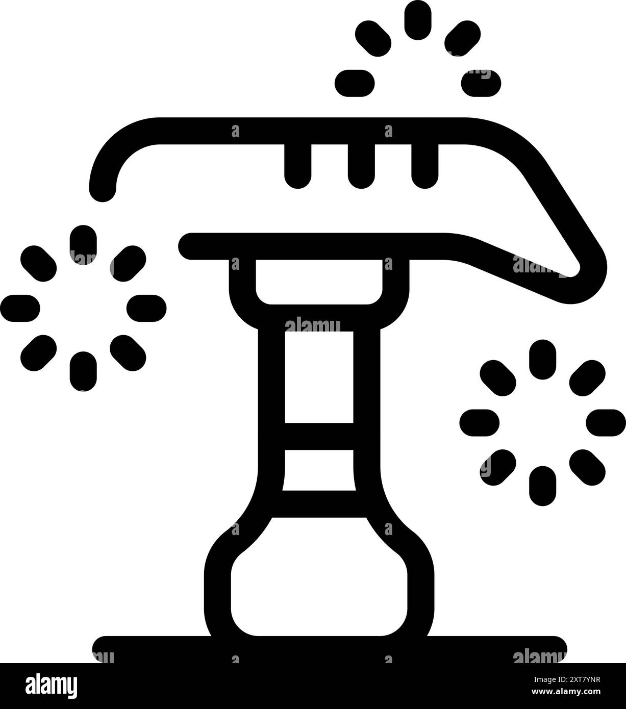 Einfaches, auffälliges Symbol einer Wassersprinkleranlage, die Anlagen mit rotierenden Wasserstrahlen bewässert Stock Vektor