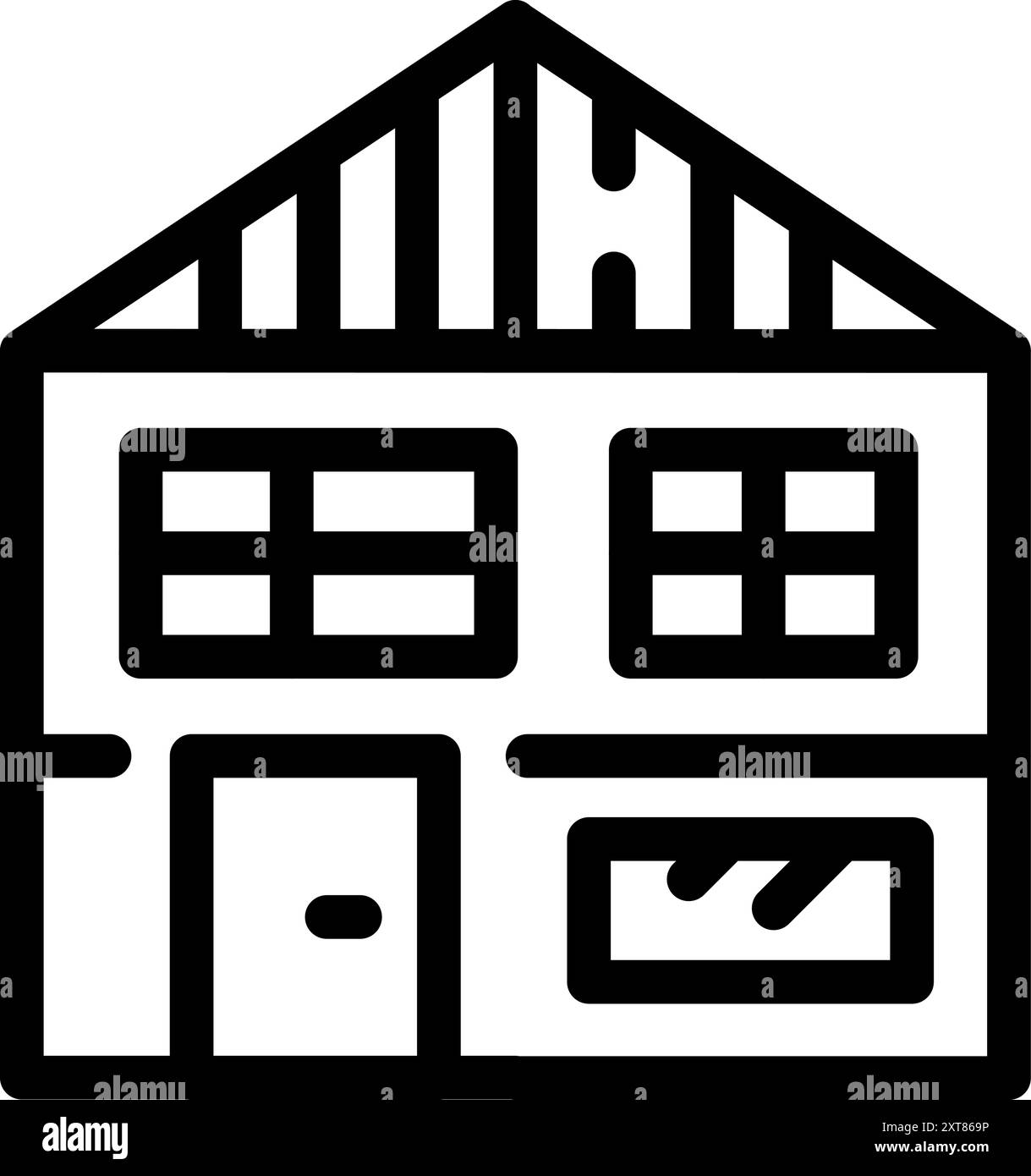 Moderne Hausfassade mit großen Fenstern und Tür für Immobilien Stock Vektor
