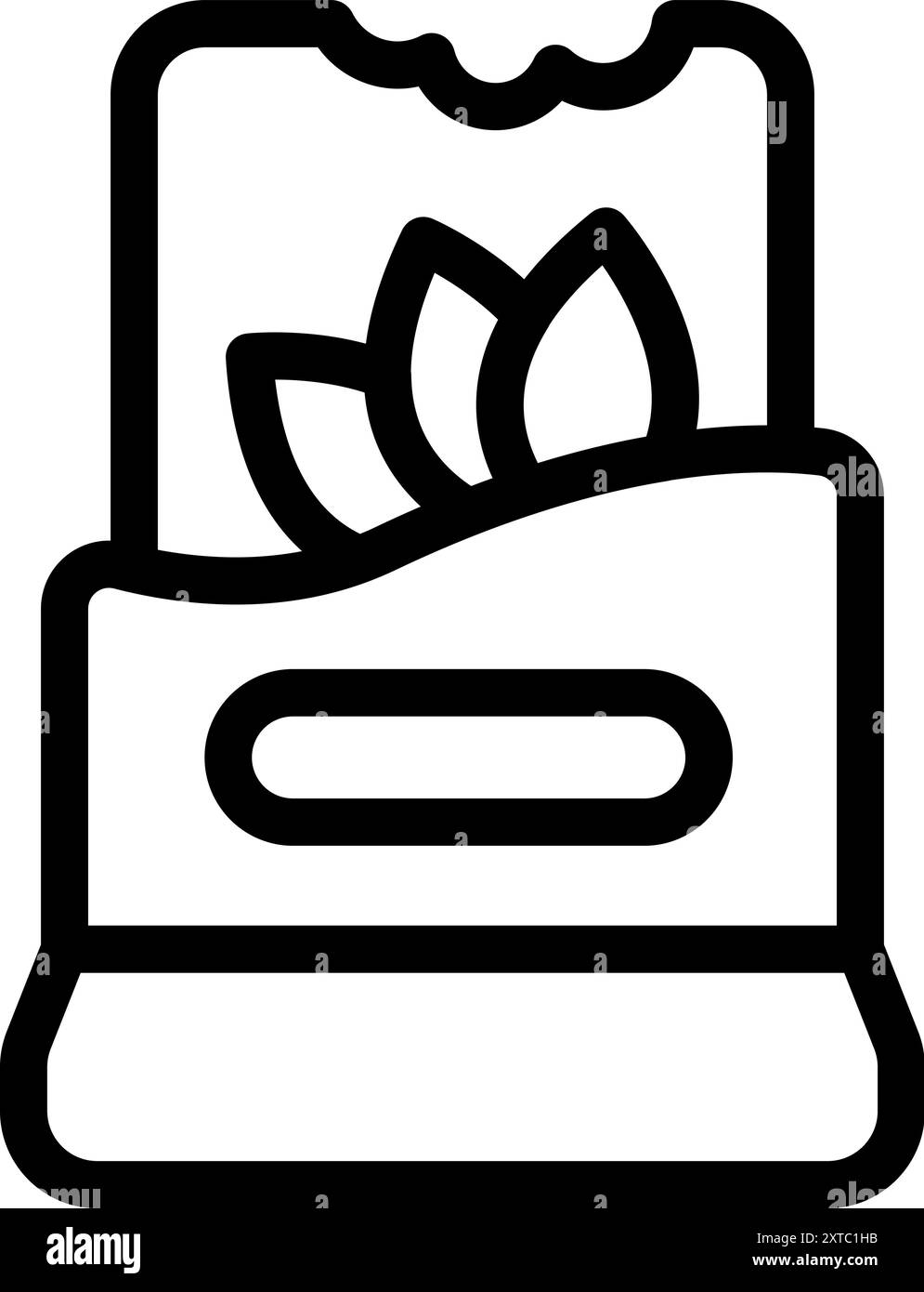 Einfaches schwarz-weißes Vektorsymbol eines Pakets mit organischem Pflanzendünger Stock Vektor