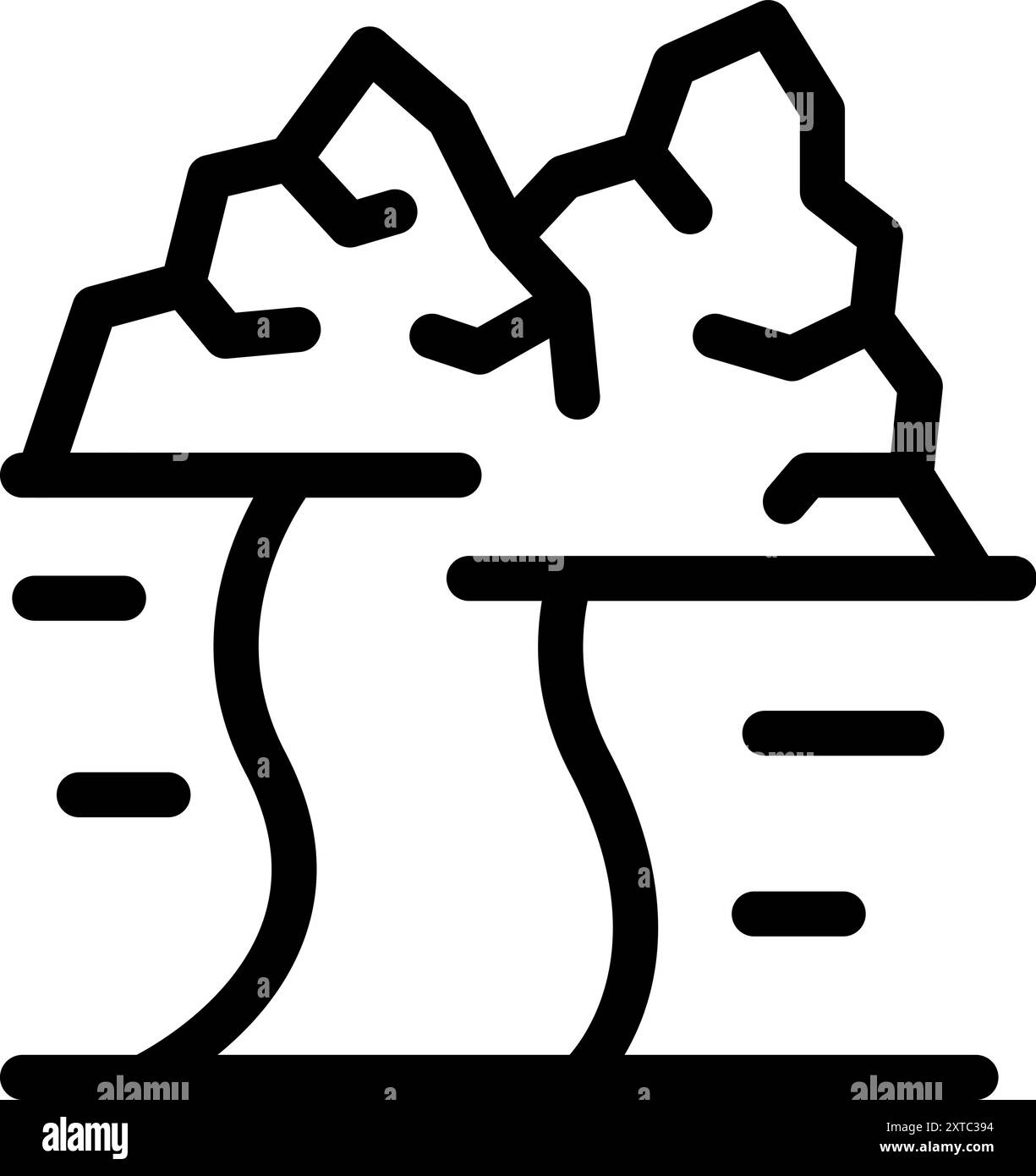 Eine Lawine aus Schnee und Felsen fällt von einem Berg auf eine Straße Stock Vektor