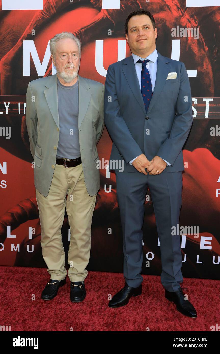 Ridley Scott und Michael Pruss bei der Premiere des Kinofilms 'Alien: Romulus' im TCL Chinese Theatre. Los Angeles, 12.08.2024 Stockfoto