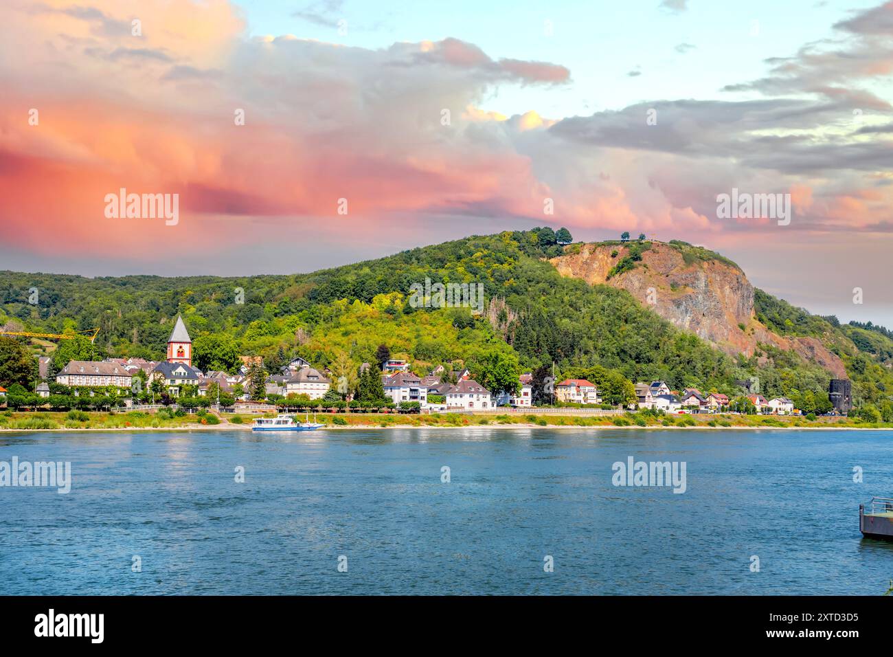 Blick auf Erpel, Erpeler Ley, Deutschland Stockfoto