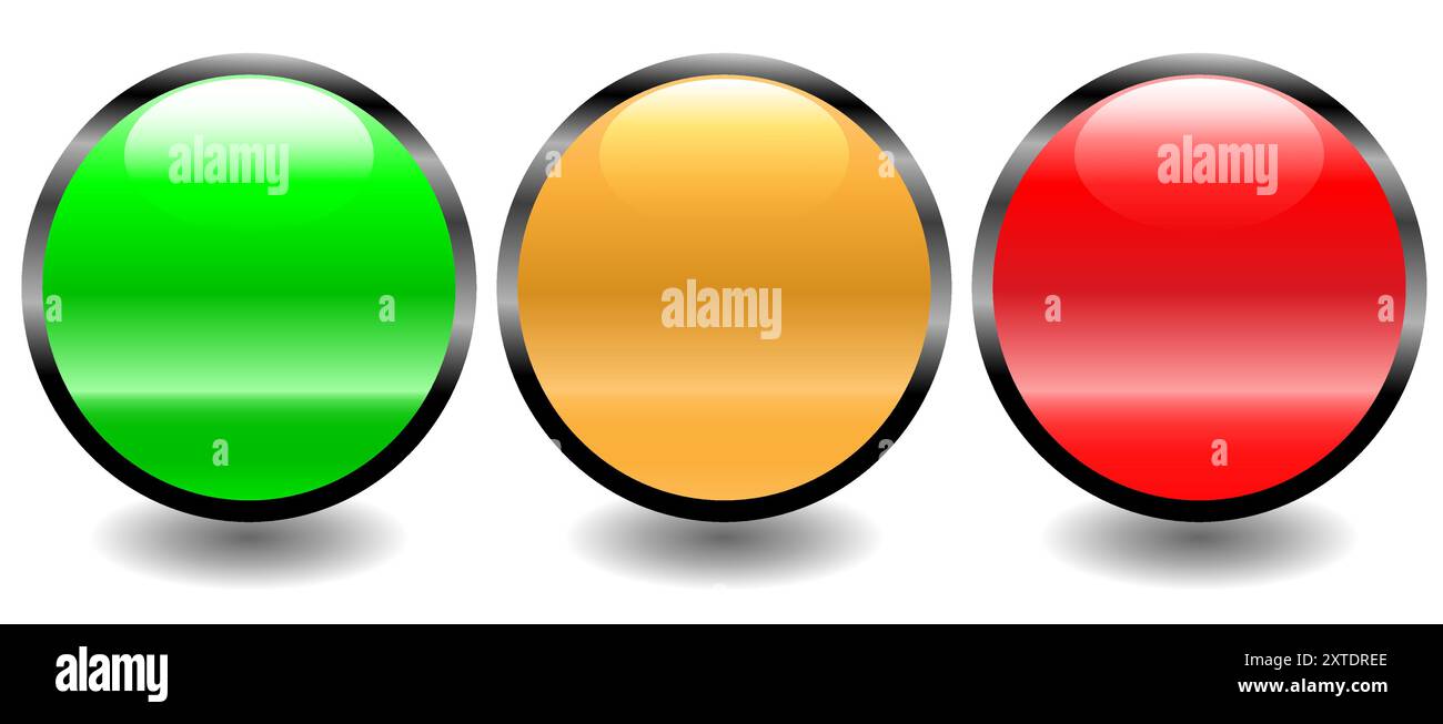 Grüne, gelbe und rote Farbrückmeldung oder Anzeige der Systemsymbole oder -Schaltflächen Stock Vektor