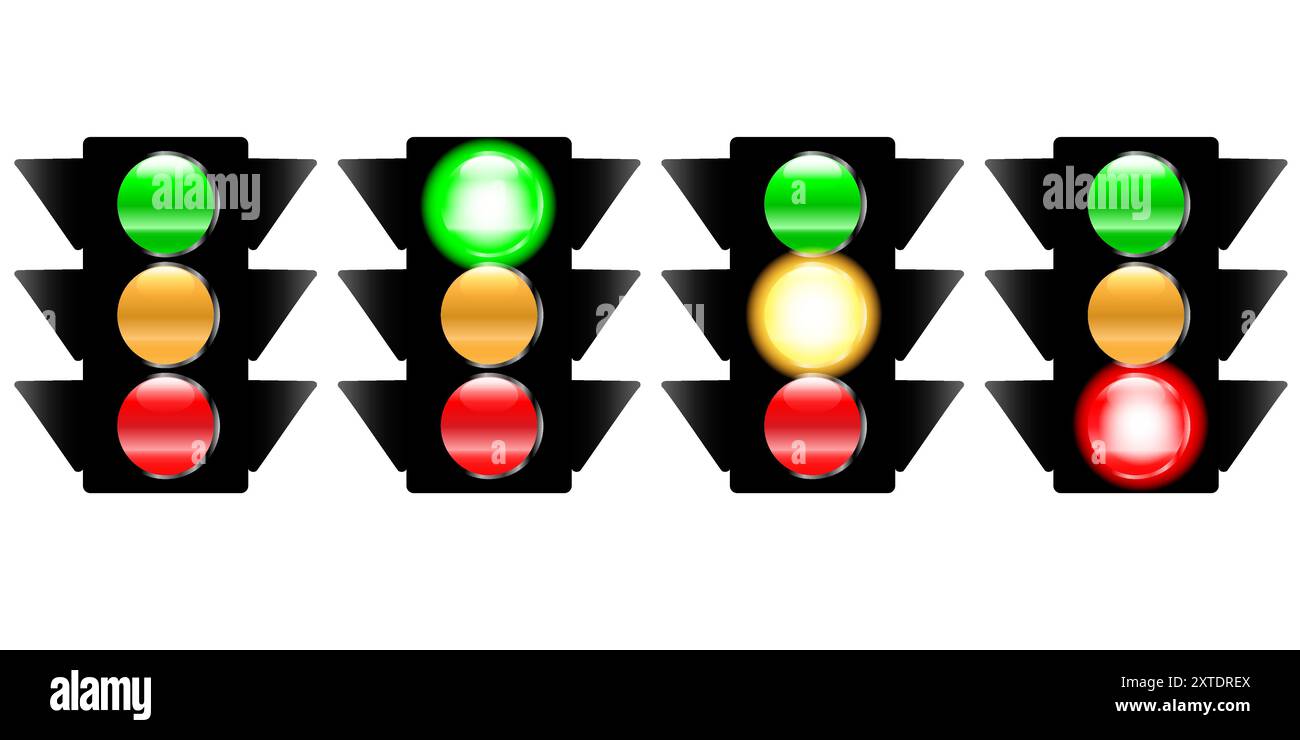 Ampeln mit leuchtendem Licht in den Farben Grün, Gelb und Rot für Websites oder Rezensionskonzepte Stock Vektor