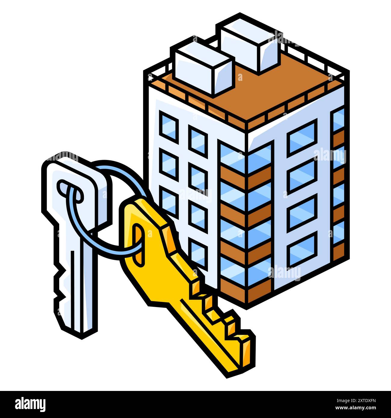 Bild des Hauses und der Schlüssel. Immobiliendarstellung im Isometrie-Stil. Stock Vektor