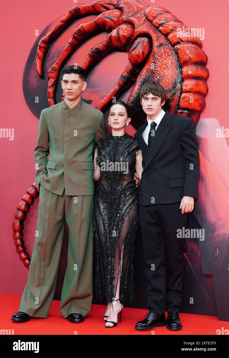 Archie Renaux, Cailee Spaeny und Spike Fearn nehmen an der britischen Galavorführung von Alien: Romulus am Cineworld Leicester Square im Zentrum von London Teil. Bilddatum: Mittwoch, 14. August 2024. Stockfoto
