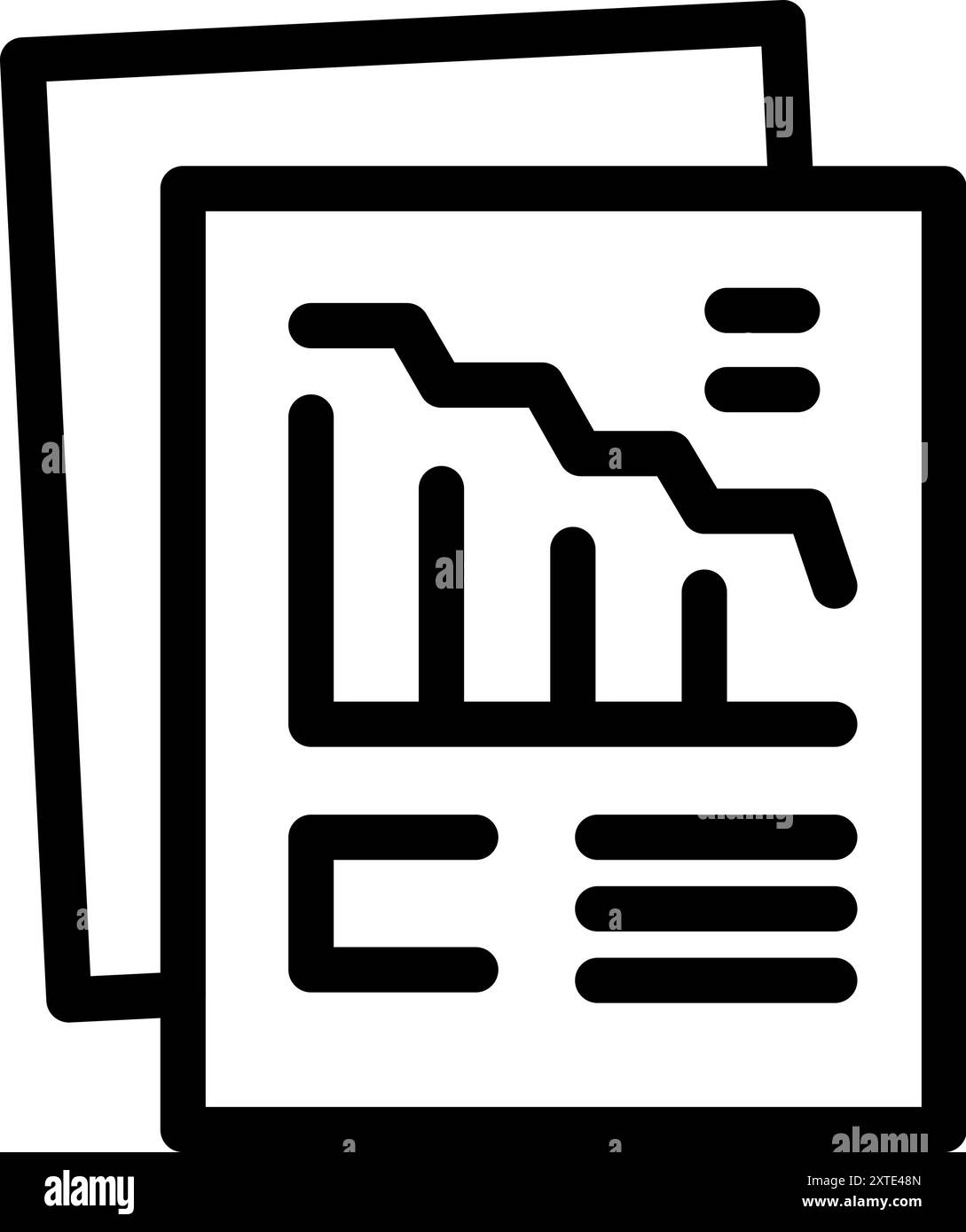 Minimalistischer Liniensymbol-Vektor eines Dokuments mit einem Diagramm, das einen abnehmenden Trend anzeigt Stock Vektor