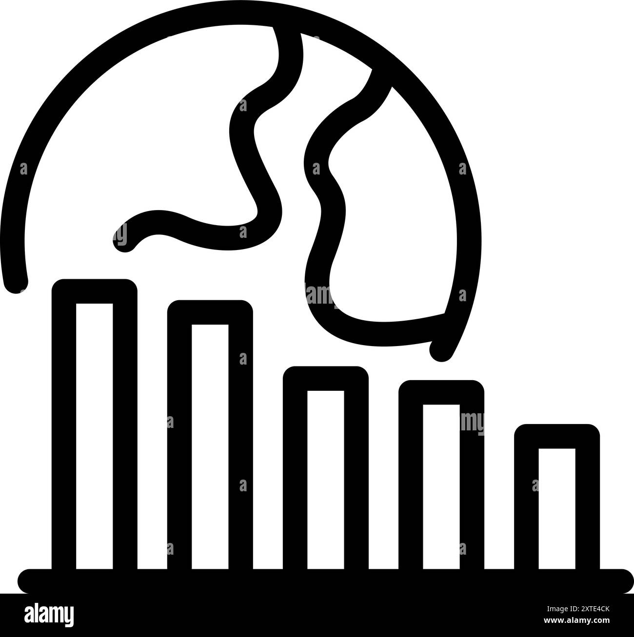 Einfacher Vektor, der ein abnehmendes Balkendiagramm mit einem Erdsymbol darstellt und das Konzept der globalen Rezession darstellt Stock Vektor