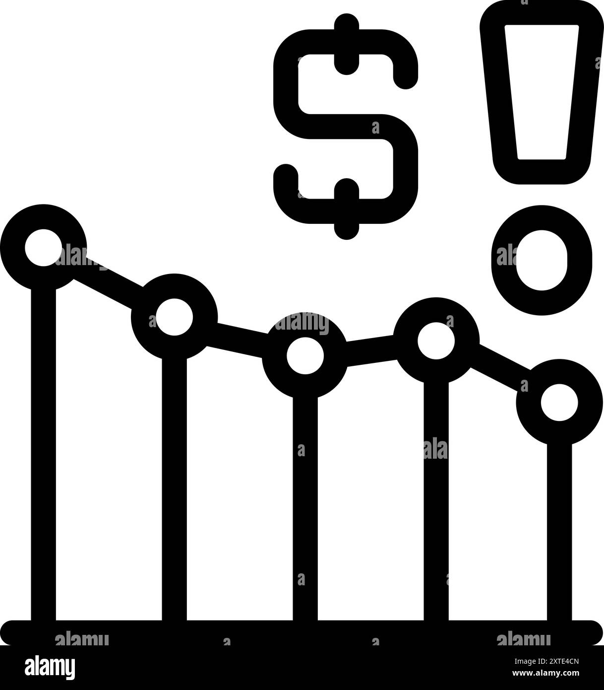Liniendiagramm mit der Inflation mit Dollarzeichen und Ausrufezeichen Stock Vektor