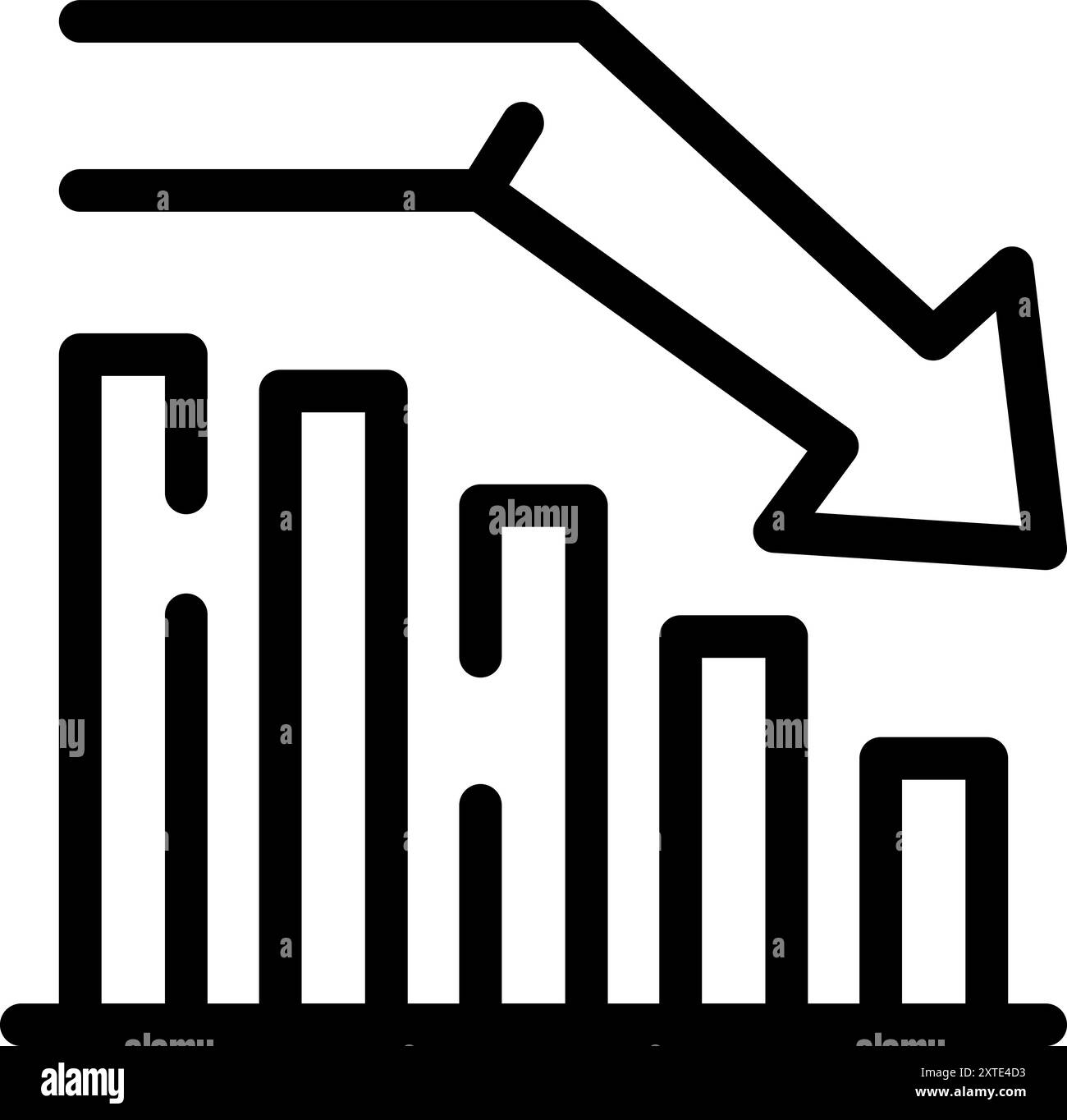 Einfaches Vektorsymbol, das ein Balkendiagramm mit einem großen Pfeil nach unten darstellt Stock Vektor