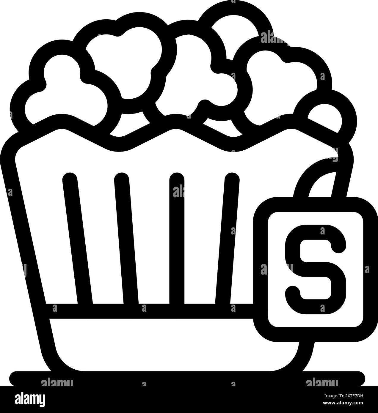 Ein einfacher kleiner Popcorn-Eimer mit frisch zubereitetem Popcorn, der während eines Films genossen werden kann Stock Vektor