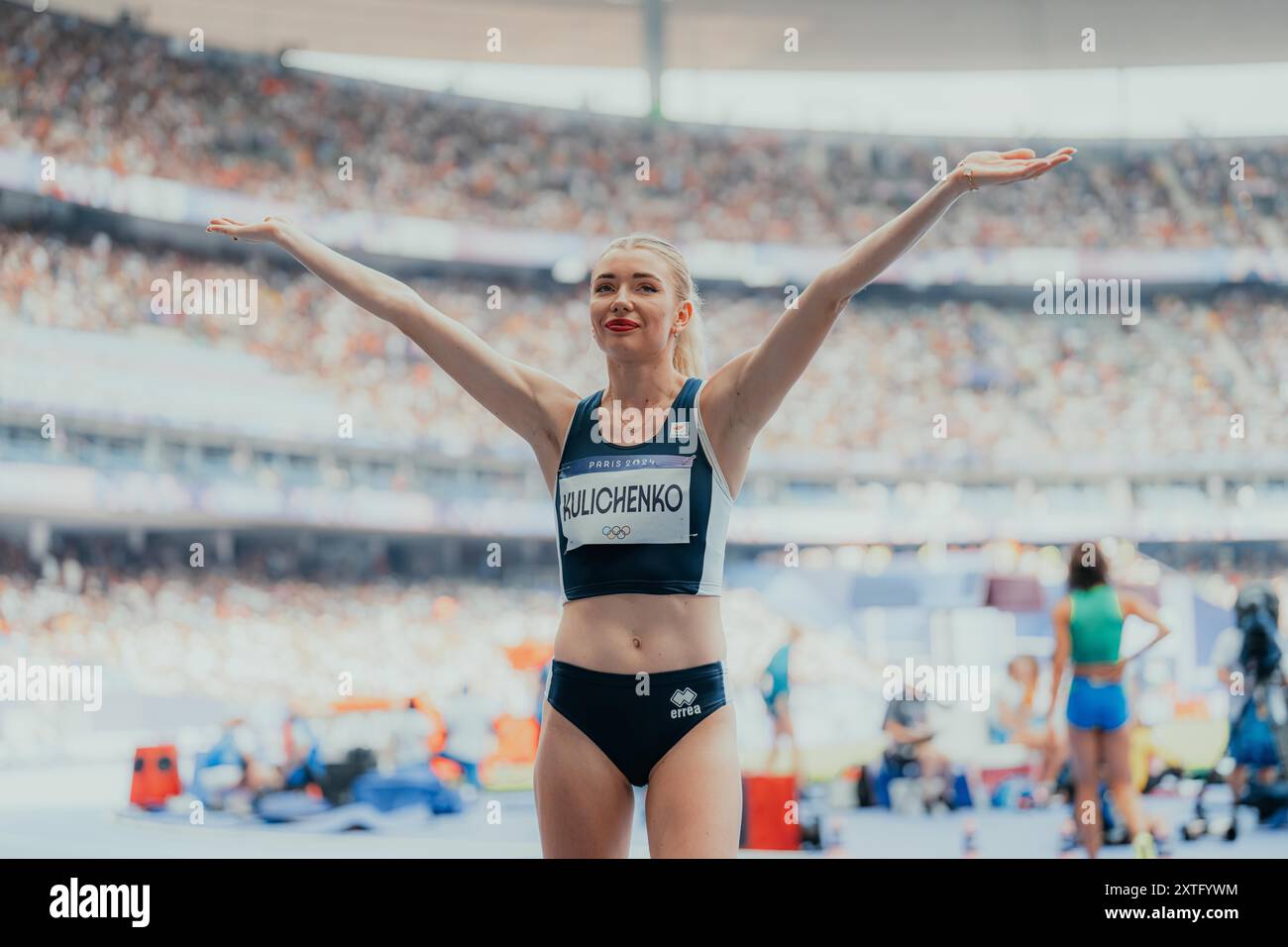 Elena Kulichenko nahm am Hochsprung der Olympischen Spiele 2024 in Paris Teil. Stockfoto