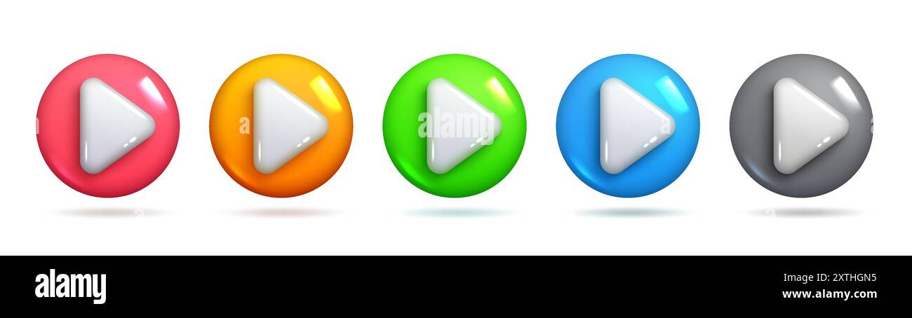 Sätze von 3D-Tasten für realistische Wiedergabe. Farbenfrohe Spielknöpfe für modernen Style und Design. 3D-Sets von Vektorelementen. Stock Vektor Sätze von 3D-Tasten für realistische Wiedergabe. Farbenfrohe Spielknöpfe für modernen Style und Design. 3D-Sets von Vektorelementen. Stock Vektor