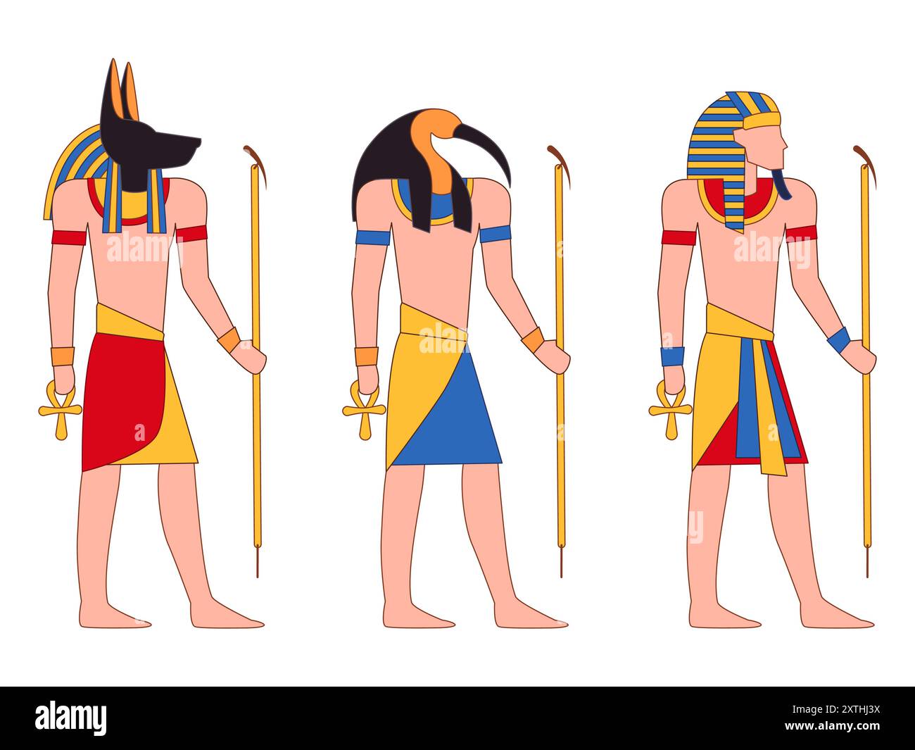 Ägyptischer Gott Göttin Gottheiten nach der Welt altes Ägypten Anubis Thoth Pharao Symbol Schakal ibis Vogel Hund Kopf Design Illustration Stock Vektor